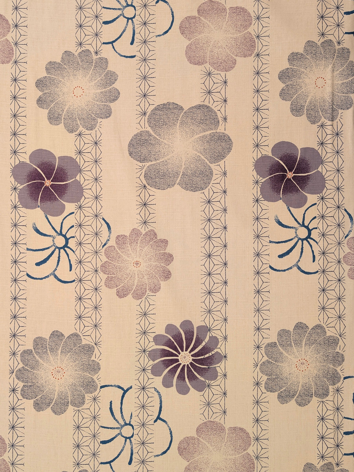 Kobayashi - Asanoha Stripe and Blossoms Cotton Dobby Fabric - Beige