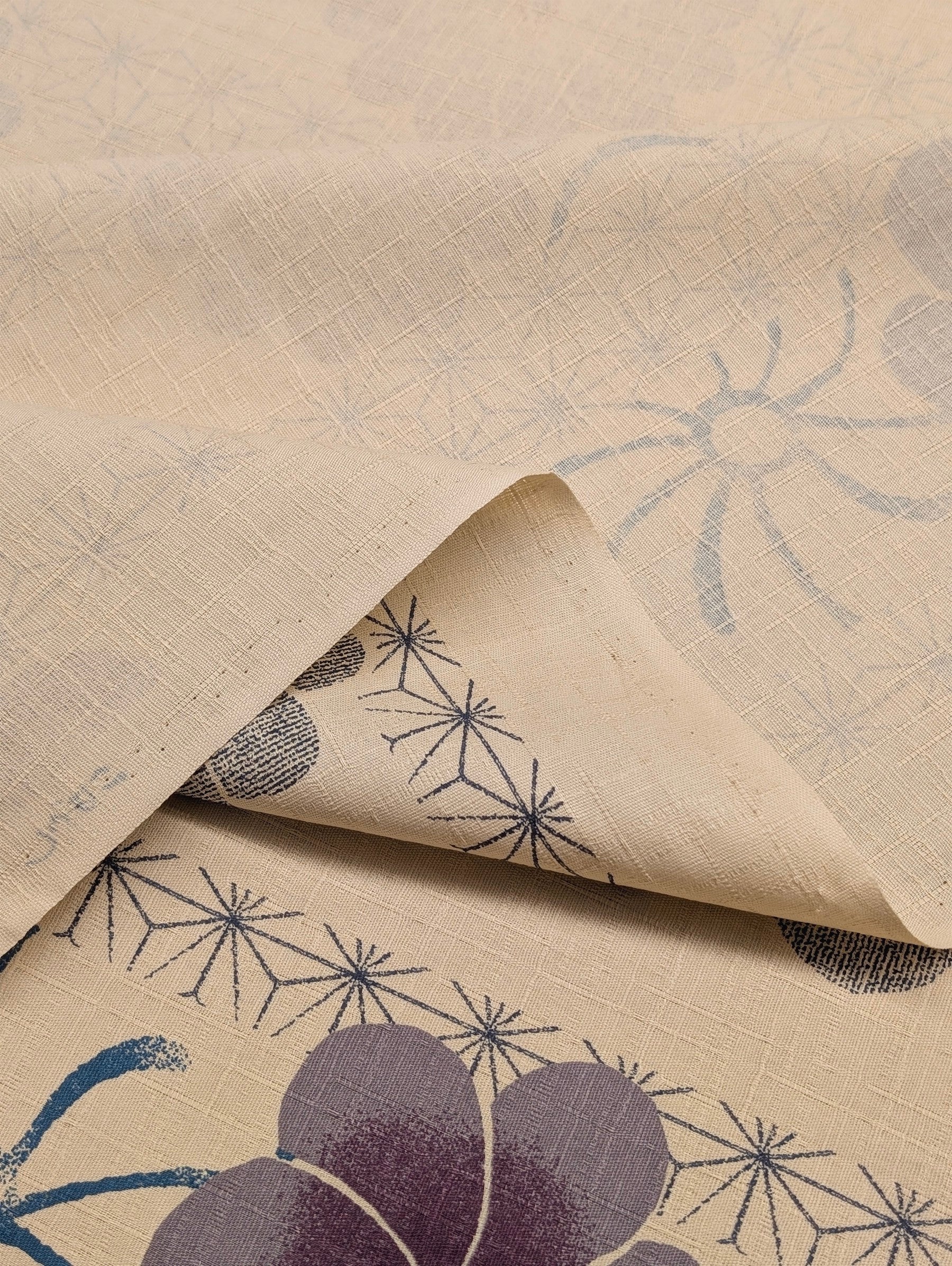 Kobayashi - Asanoha Stripe and Blossoms Cotton Dobby Fabric - Beige