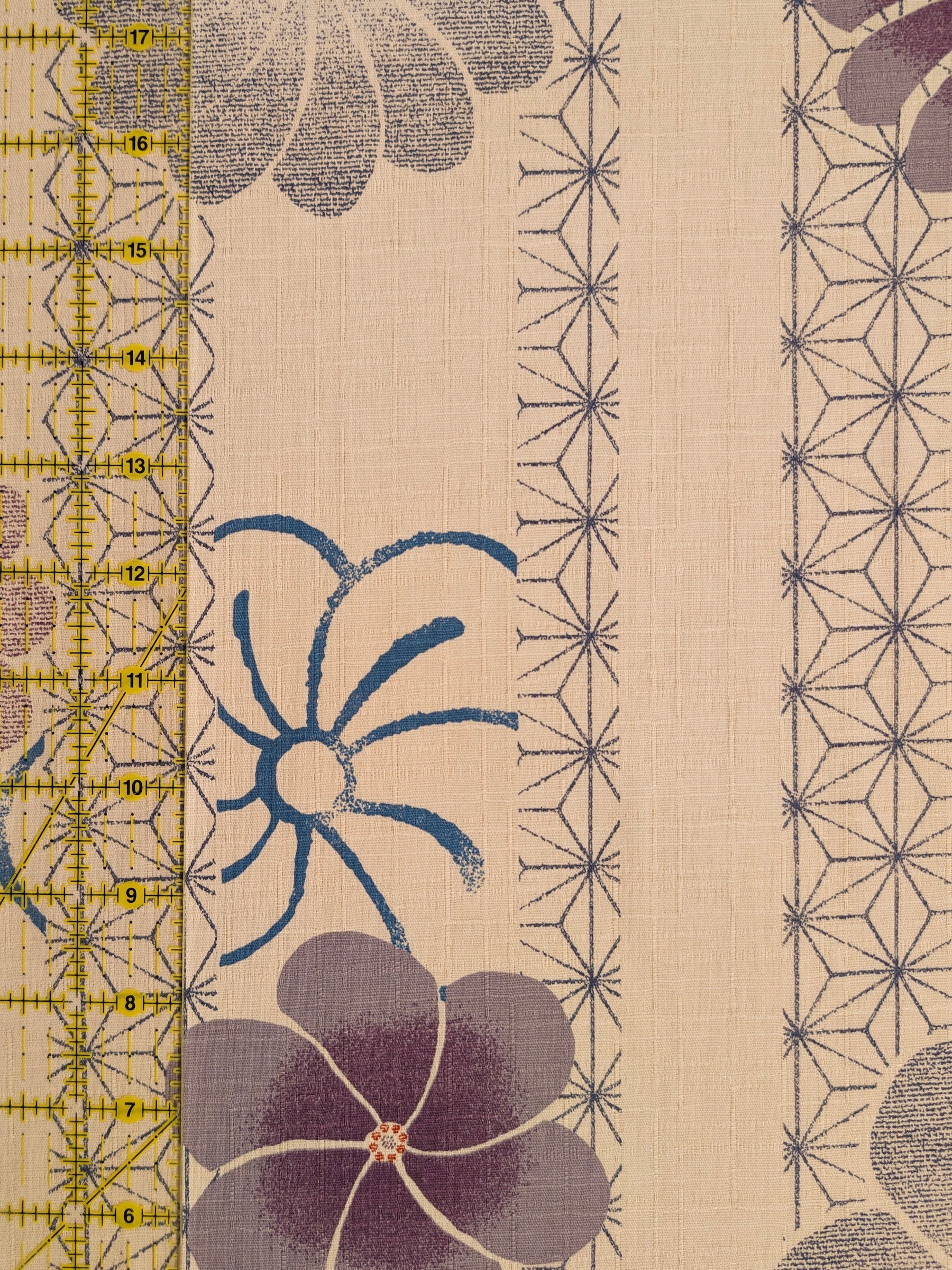 Kobayashi - Asanoha Stripe and Blossoms Cotton Dobby Fabric - Beige