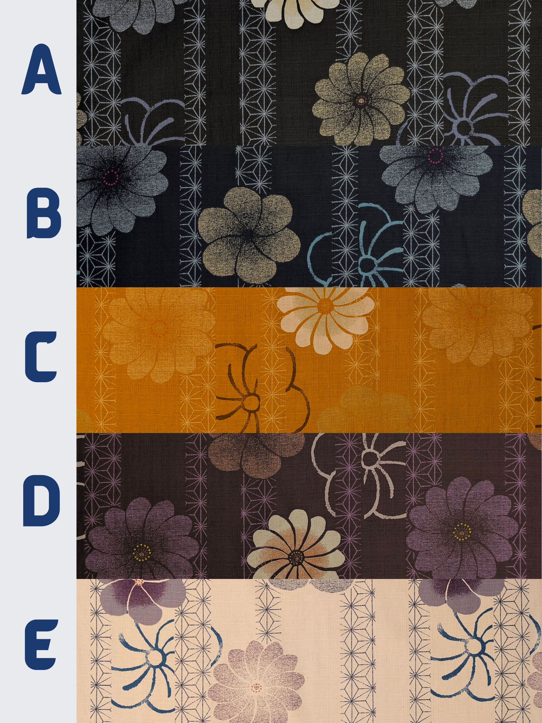 Kobayashi - Asanoha Stripe and Blossoms Cotton Dobby Fabric - Black