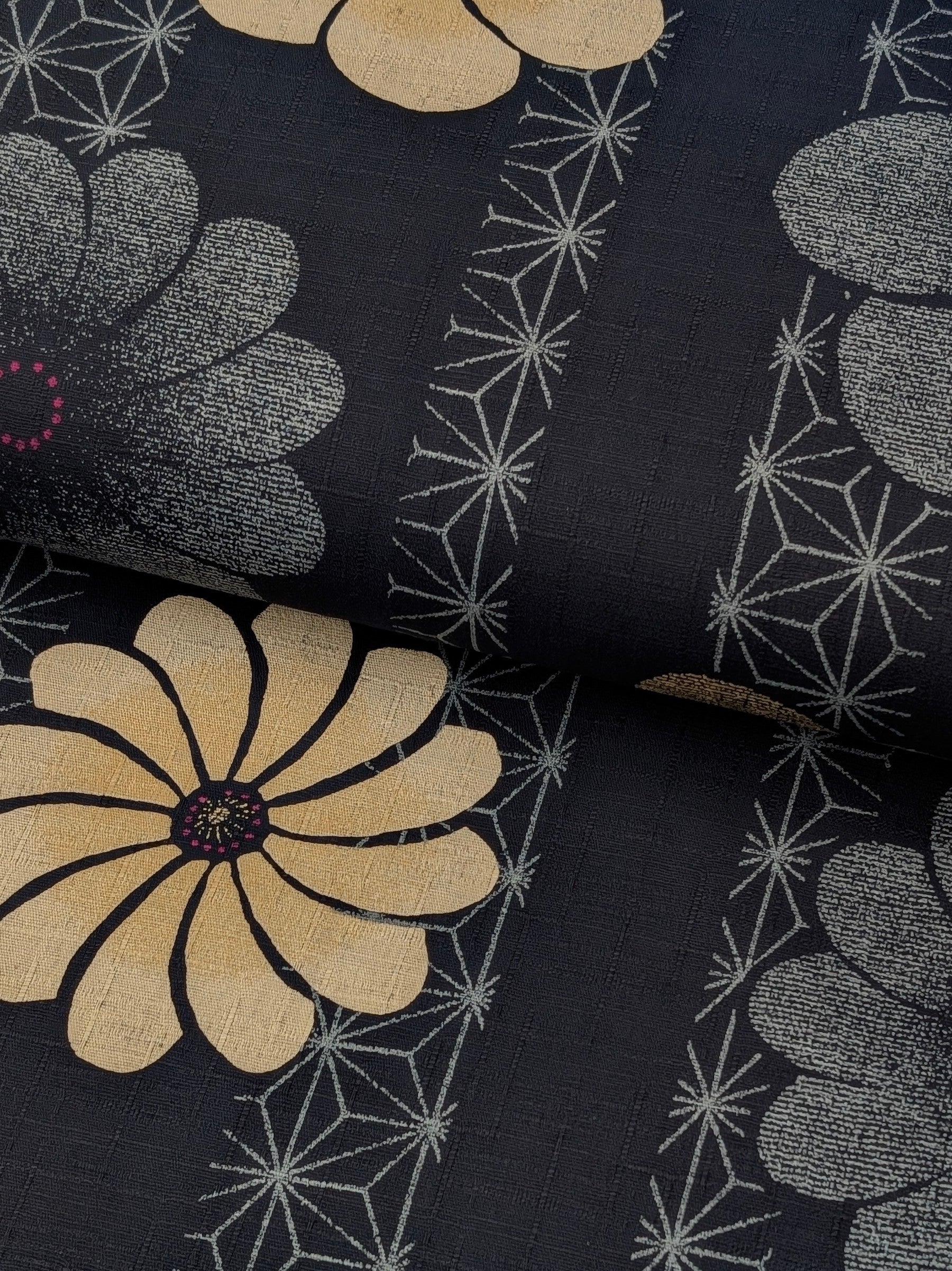 Kobayashi - Asanoha Stripe and Blossoms Cotton Dobby Fabric - Blue
