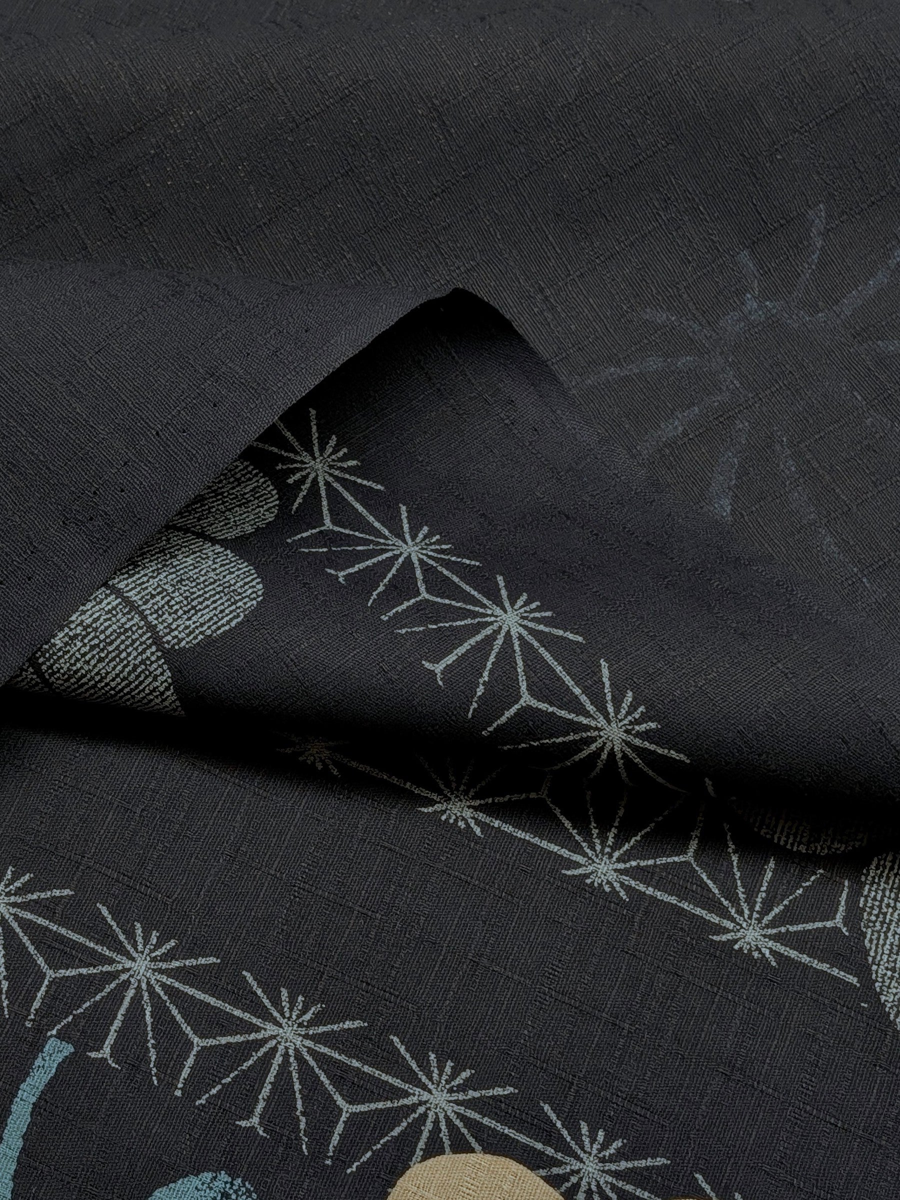 Kobayashi - Asanoha Stripe and Blossoms Cotton Dobby Fabric - Blue