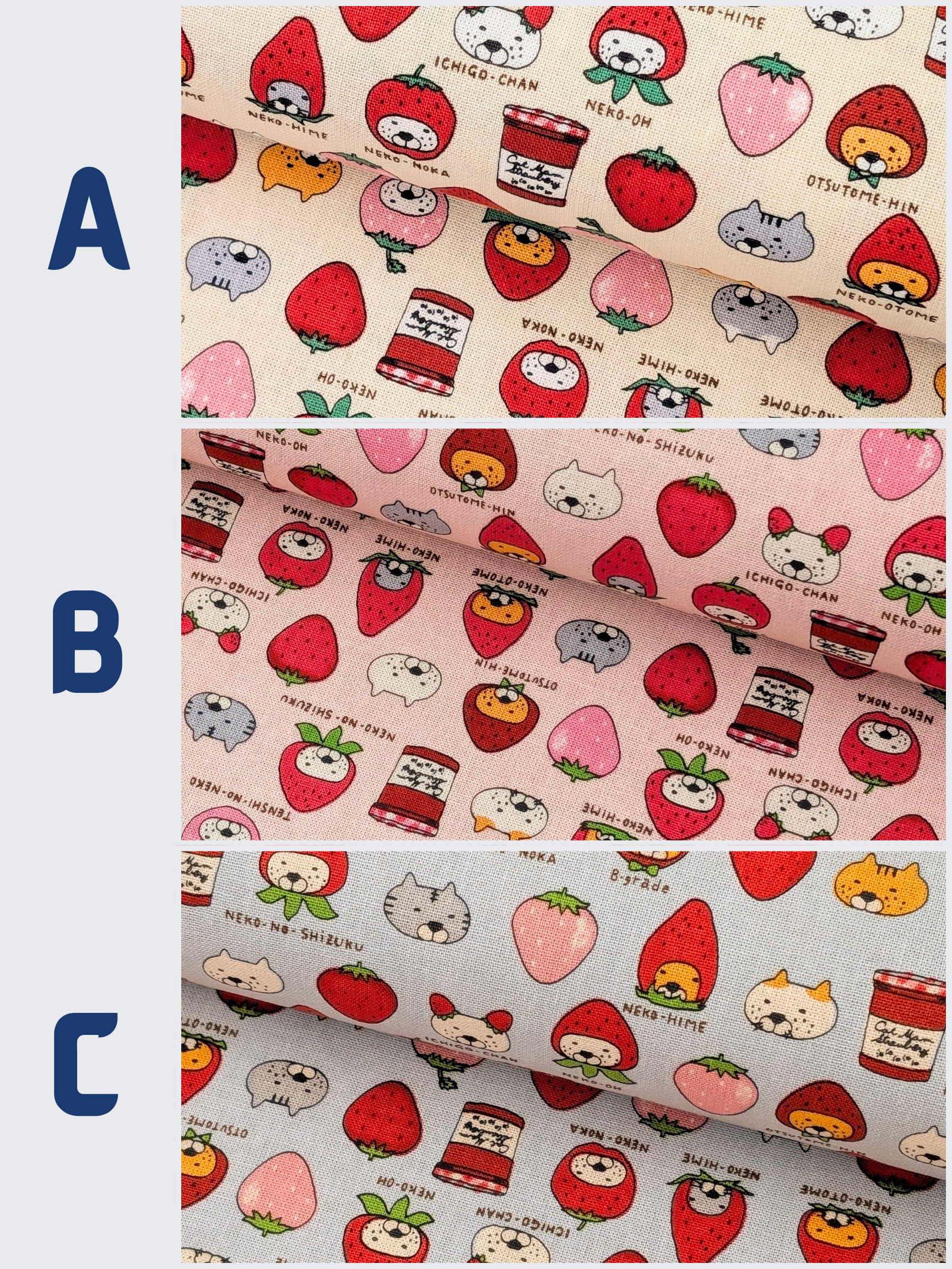 Kobayashi - Neko Strawberry Jam Cotton Linen Oxford Canvas Fabric - Beige