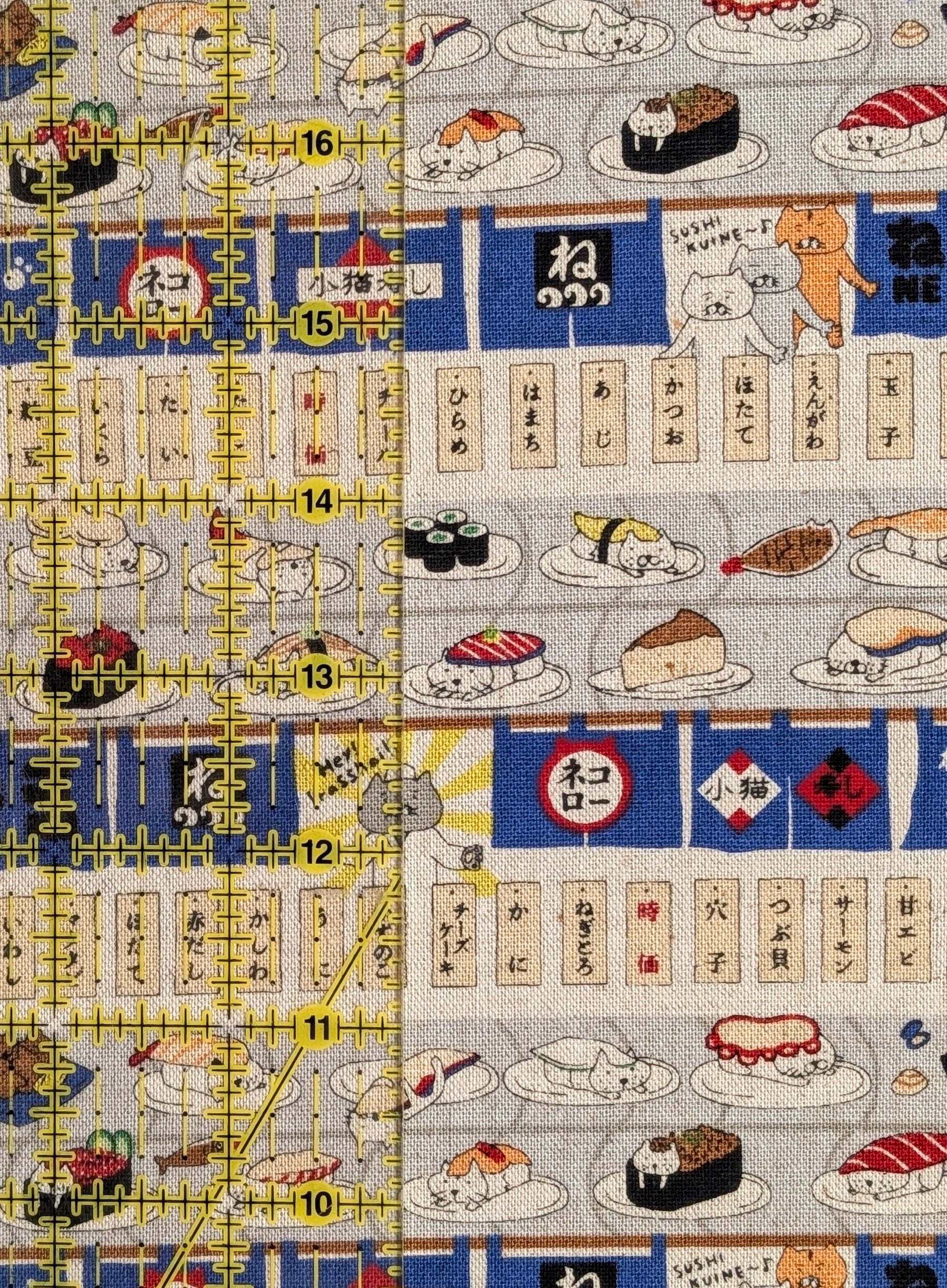 Kobayashi - Neko Sushi Train Cotton Linen Oxford Canvas Fabric - Blue