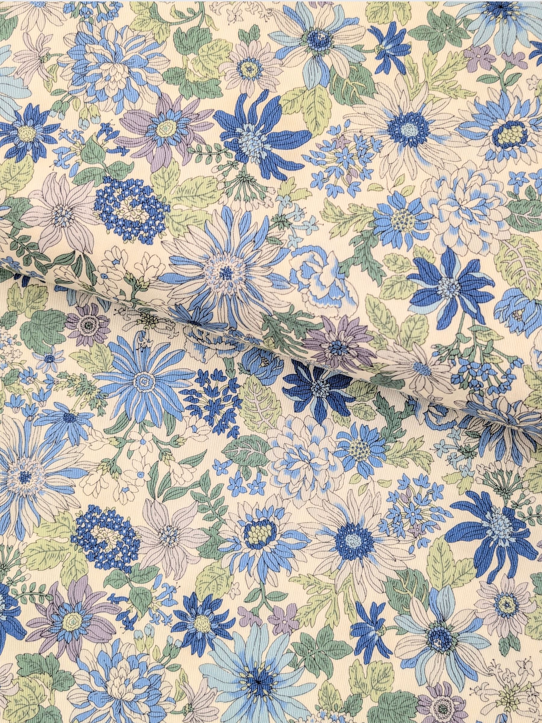 Kobayashi - Colorful Floral Cotton Twill Fabric - Blue