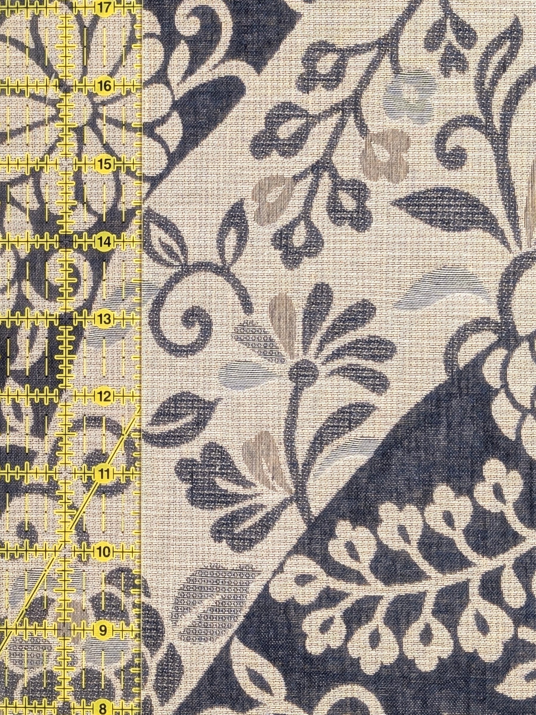 Kobayashi - Floral Vines Double Sided Jacquard Cotton Fabric - Blue & Beige
