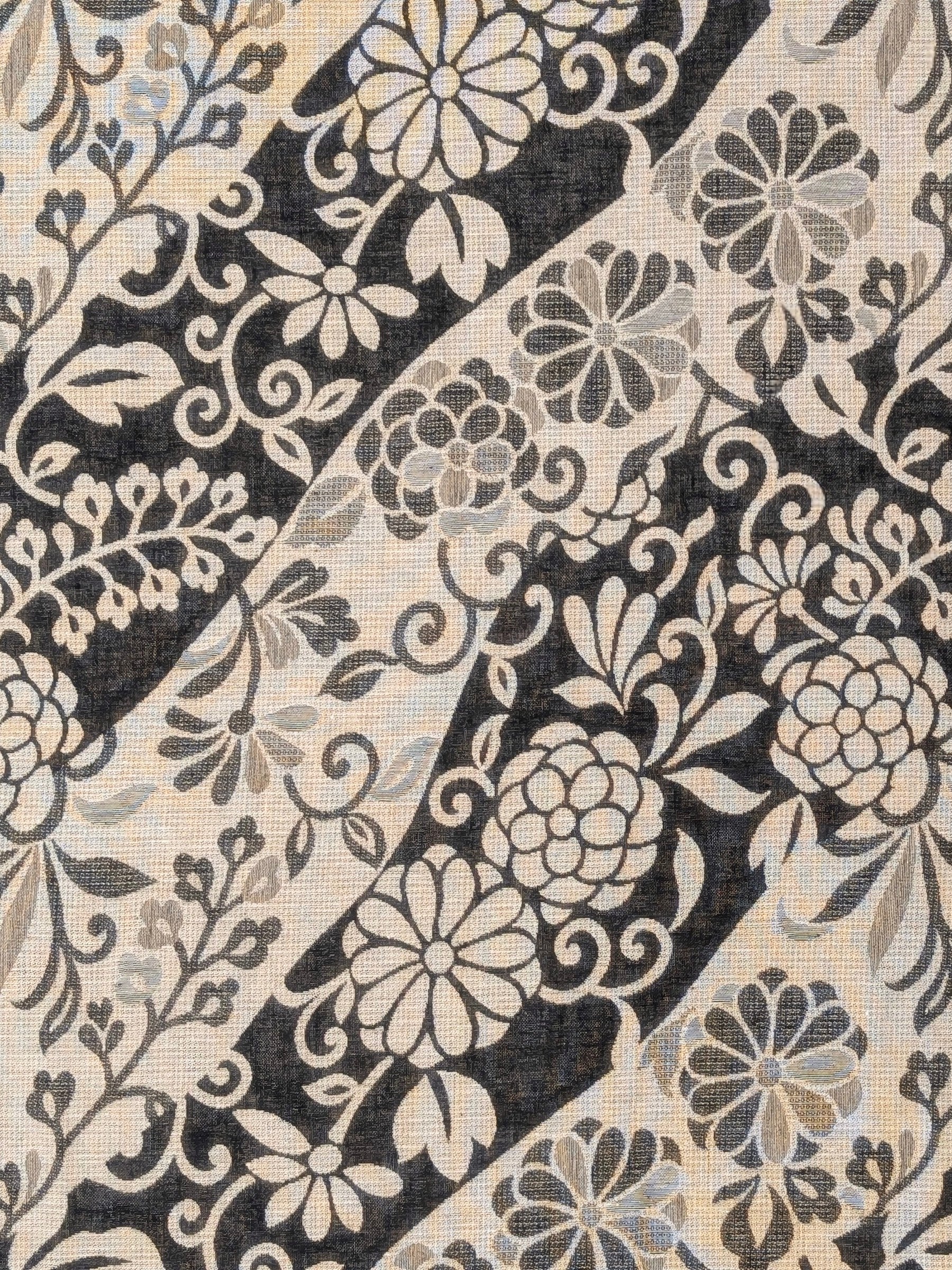 Kobayashi - Floral Vines Double Sided Jacquard Cotton Fabric - Black & Beige