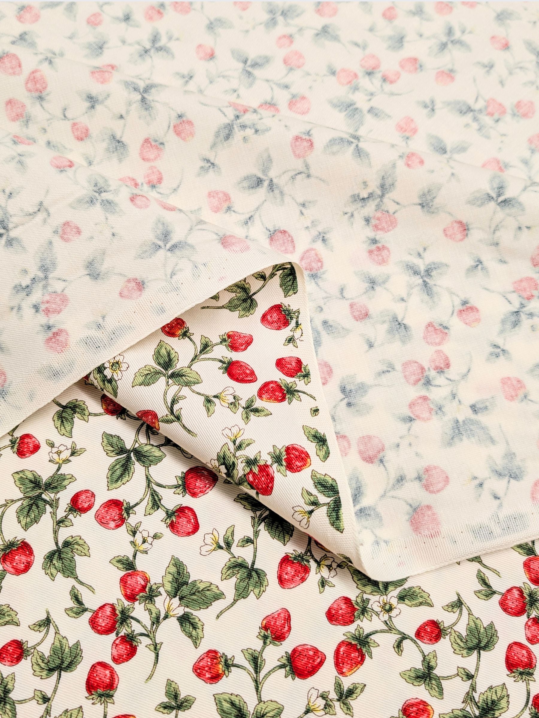 Kobayashi - Vining Strawberries Cotton Oxford Twill Fabric - White
