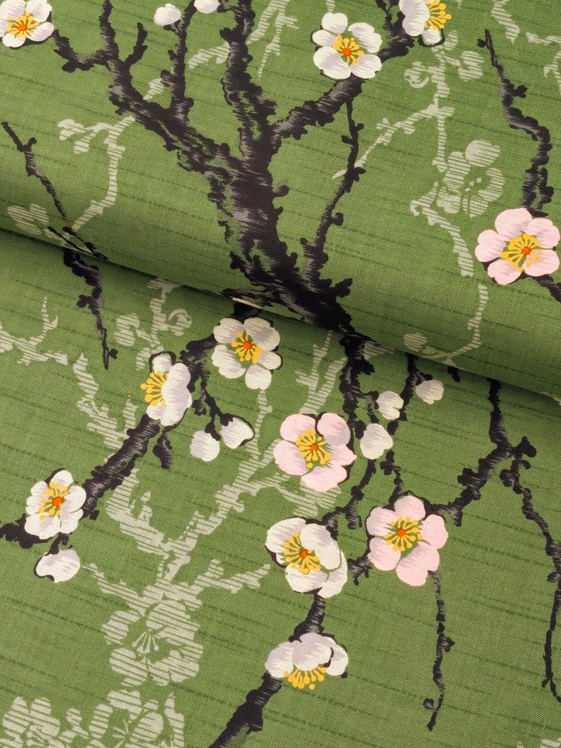 Kokka - Sakura Branches Cotton Sheeting Fabric - Green
