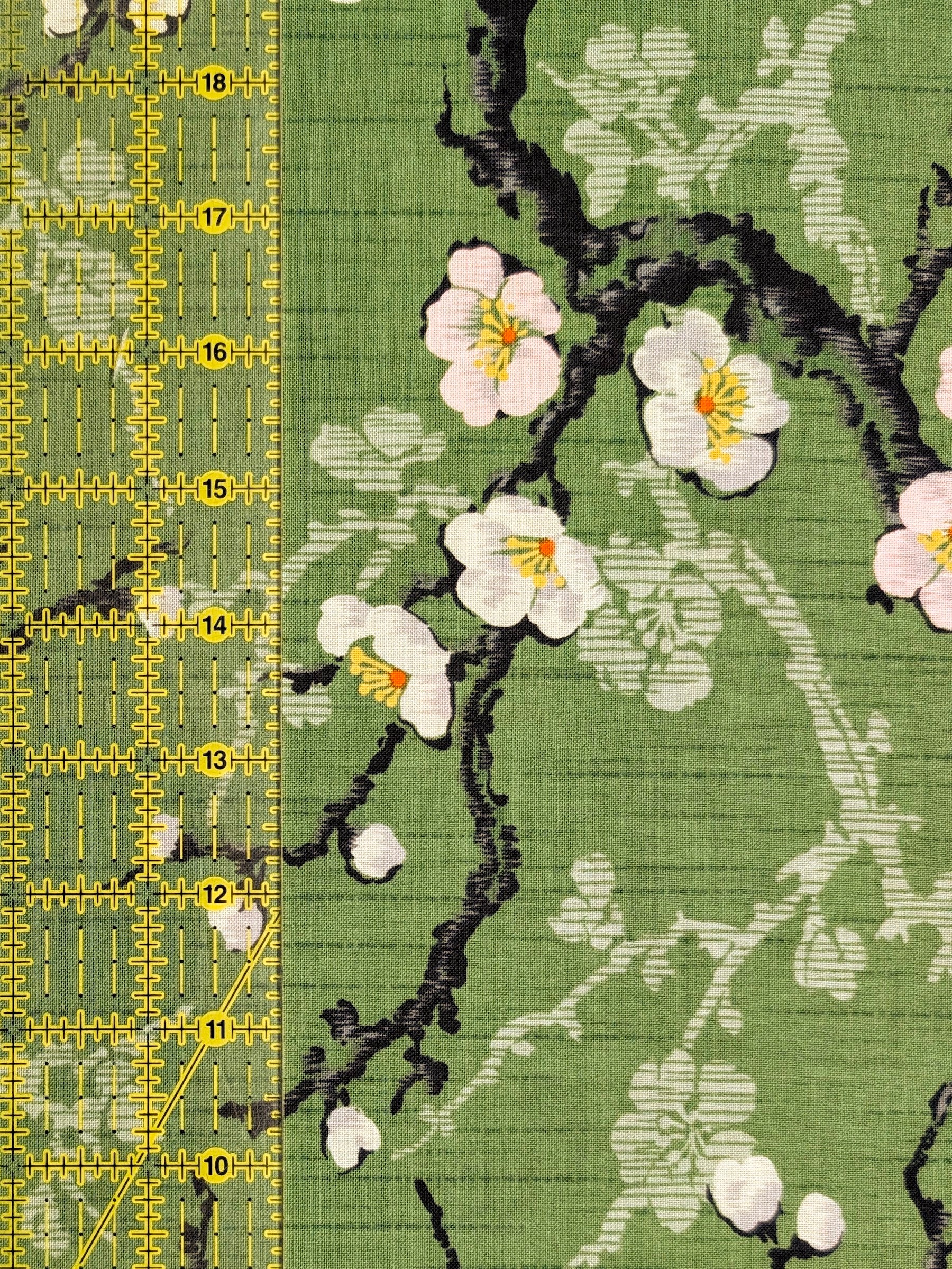 Kokka - Sakura Branches Cotton Sheeting Fabric - Green