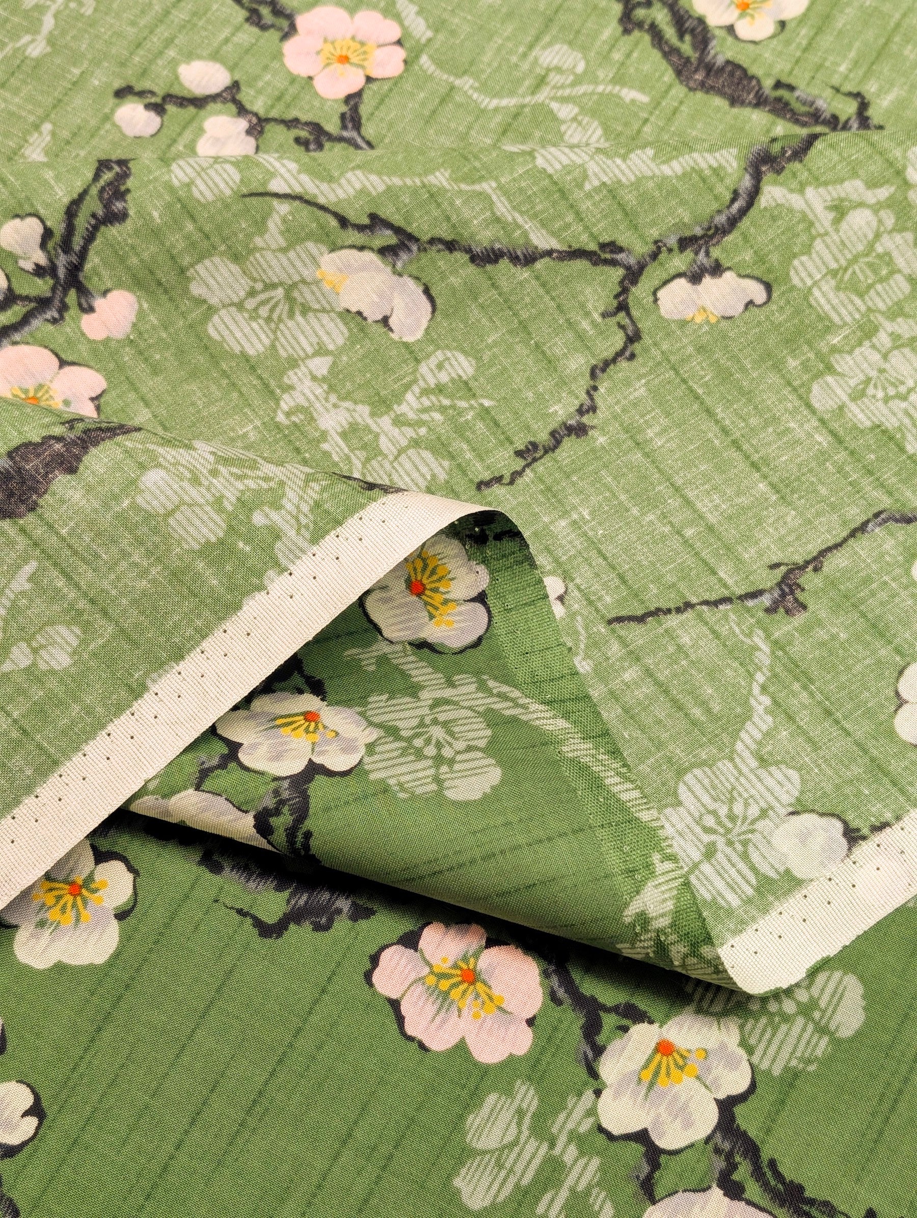 Kokka - Sakura Branches Cotton Sheeting Fabric - Green