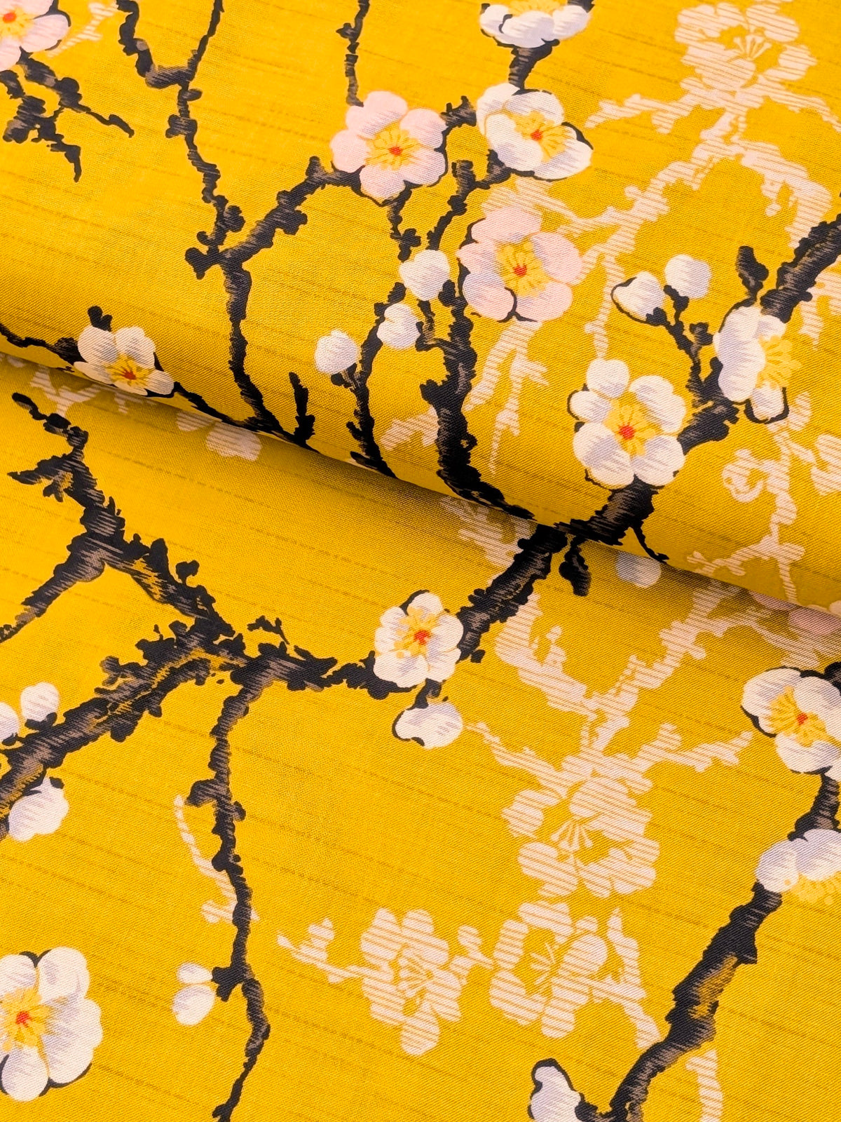 Kokka - Sakura Branches Cotton Sheeting Fabric - Yellow