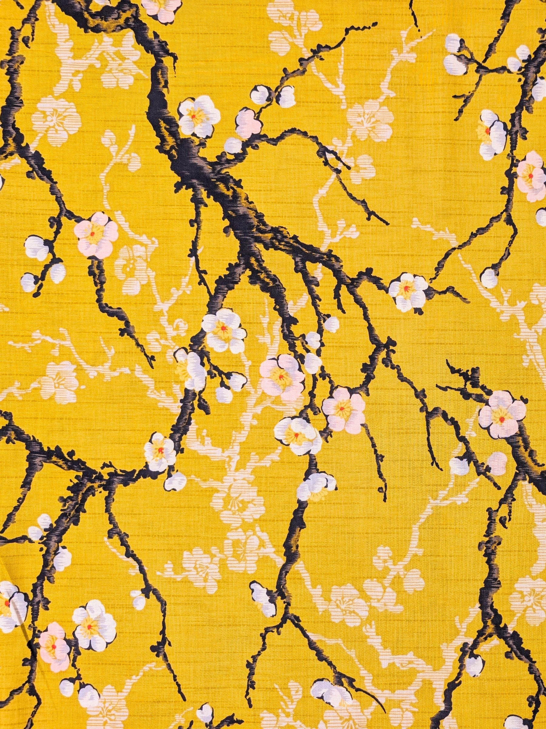 Kokka - Sakura Branches Cotton Sheeting Fabric - Yellow