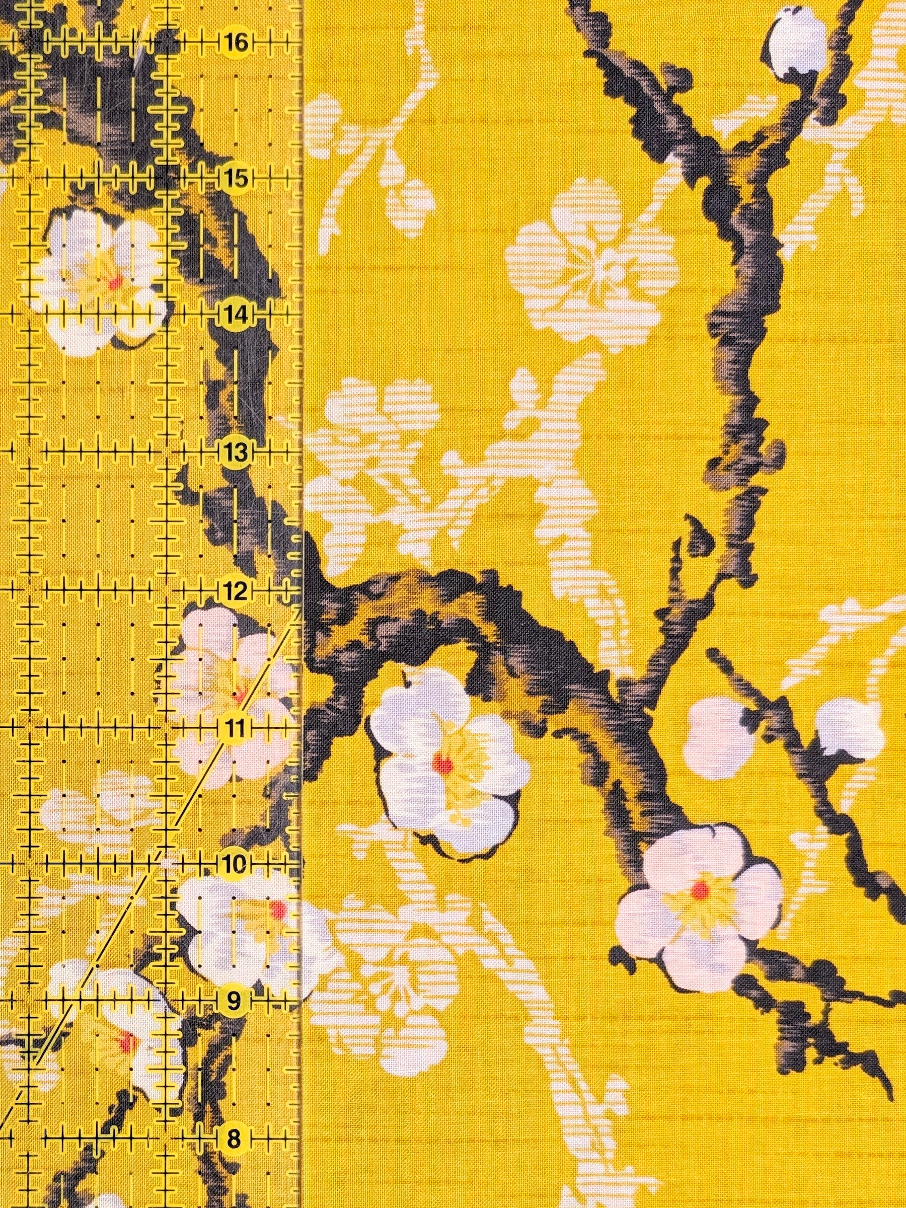 Kokka - Sakura Branches Cotton Sheeting Fabric - Yellow