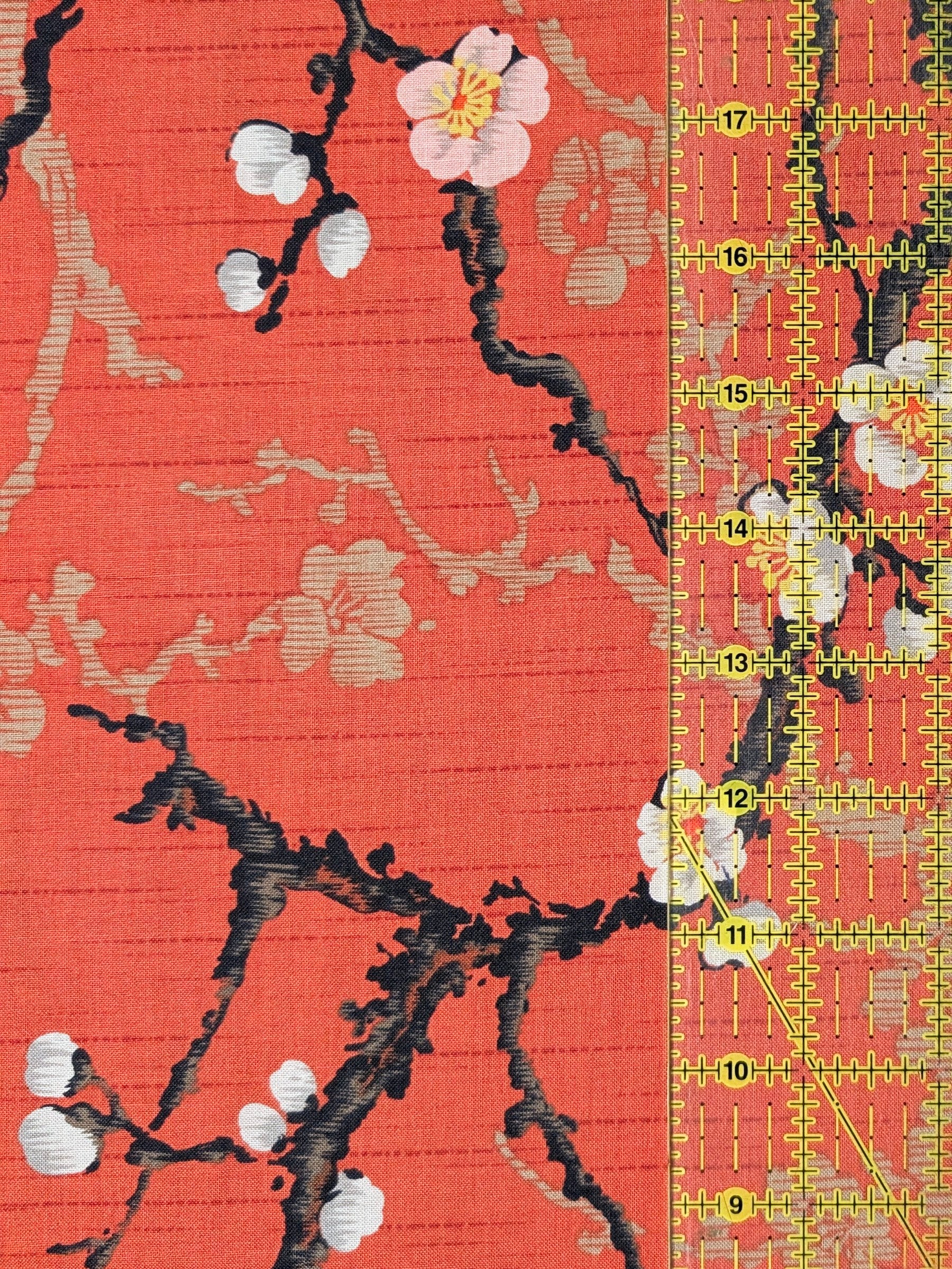 Kokka - Sakura Branches Cotton Sheeting Fabric - Red