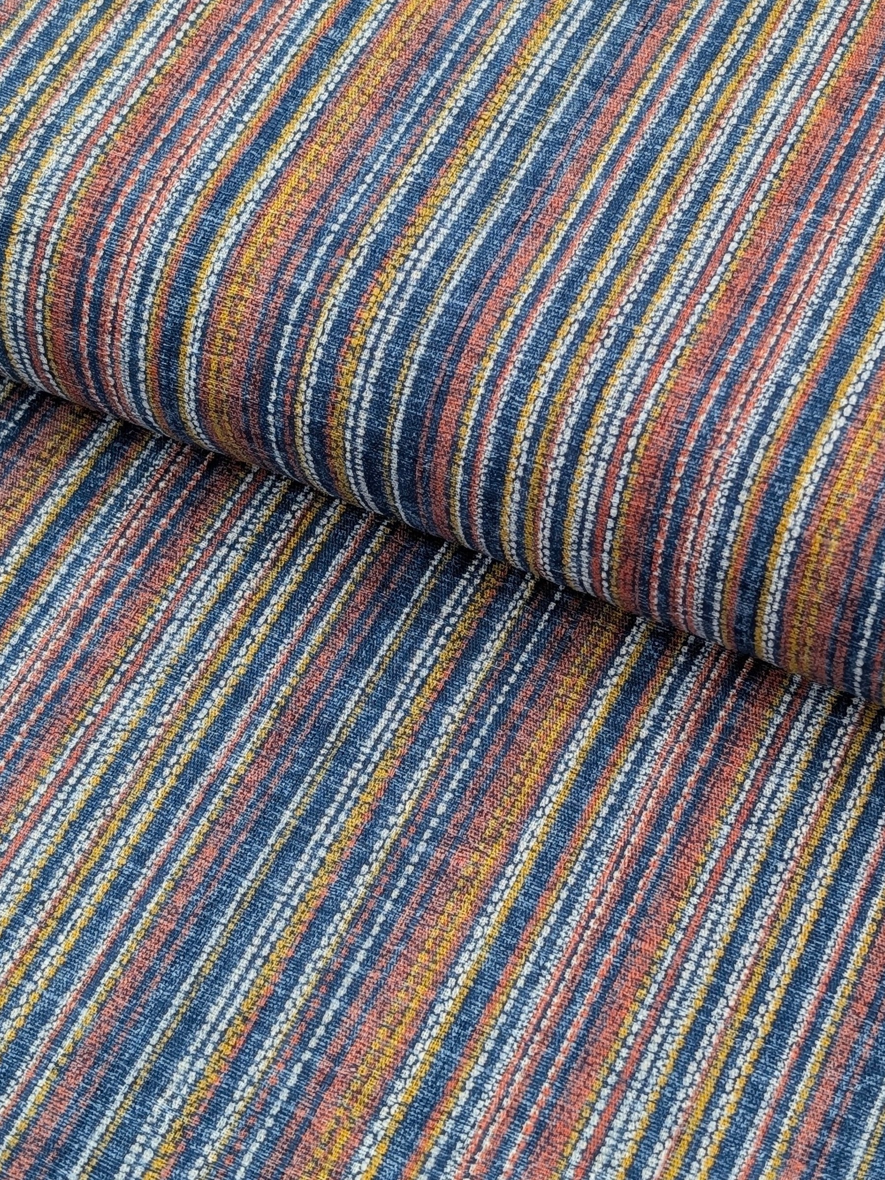 Morikiku - Textured Stripe Cotton Dobby Fabric - Blue