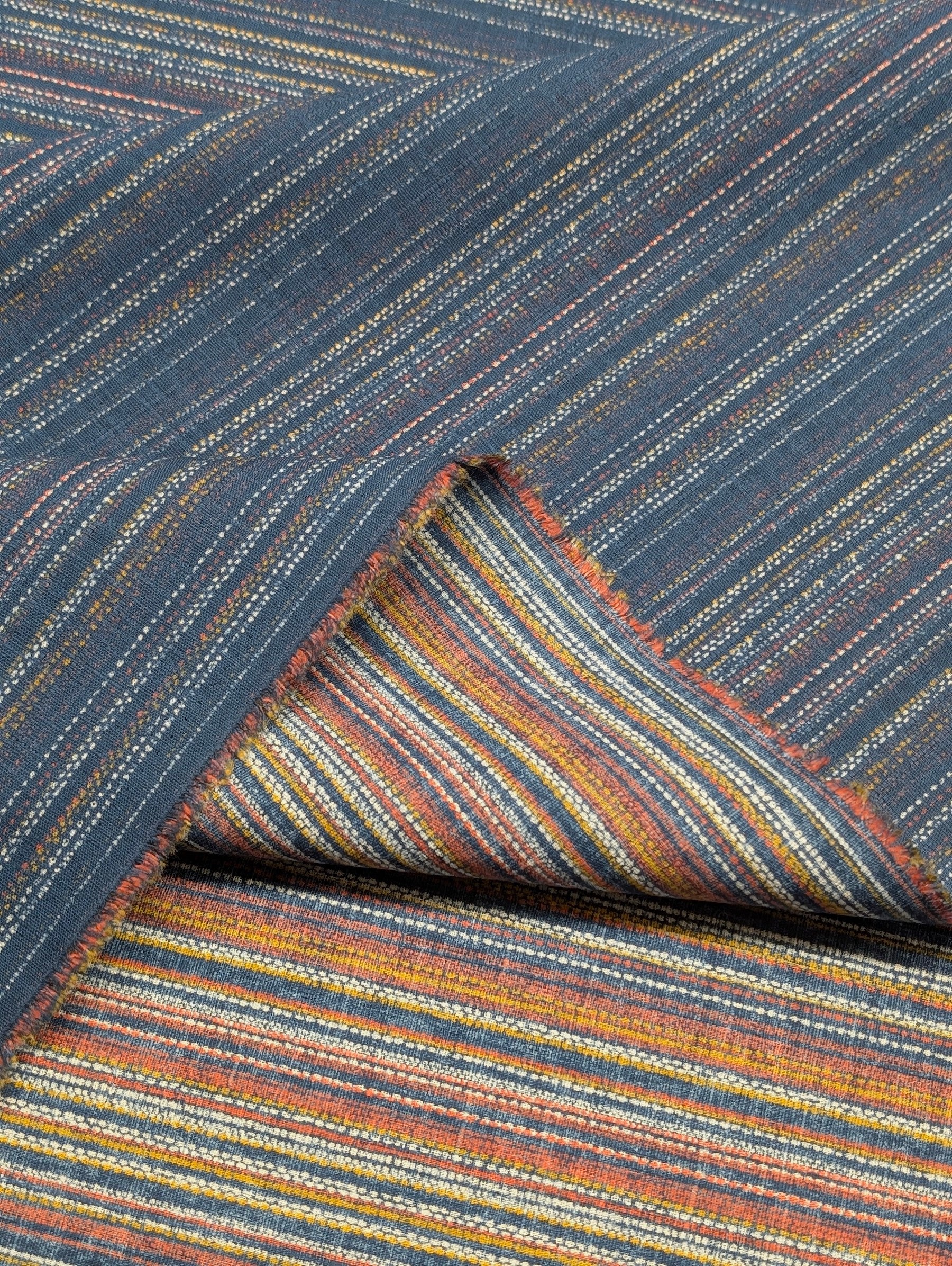 Morikiku - Textured Stripe Cotton Dobby Fabric - Blue