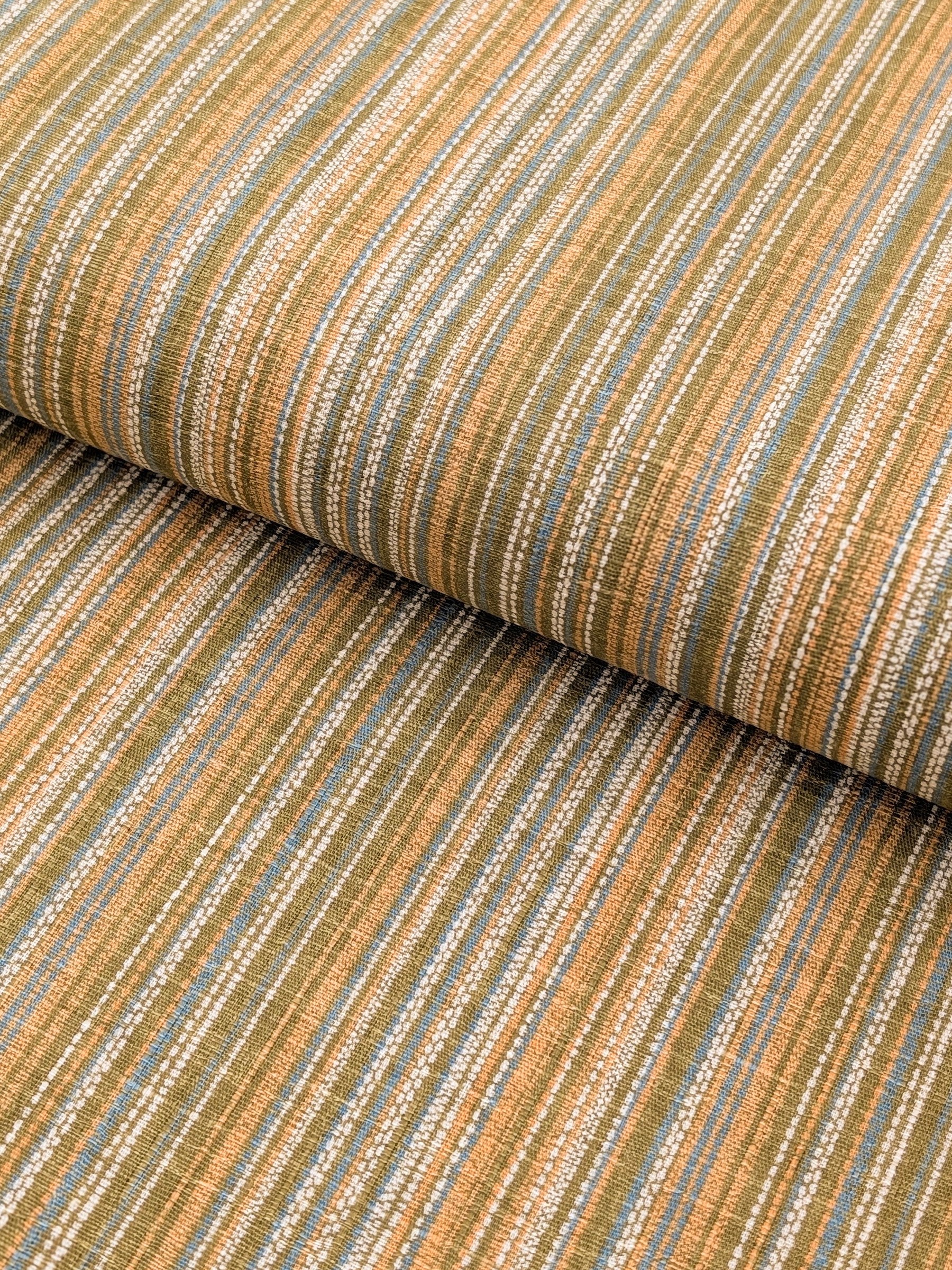 Morikiku - Textured Stripe Cotton Dobby Fabric - Green