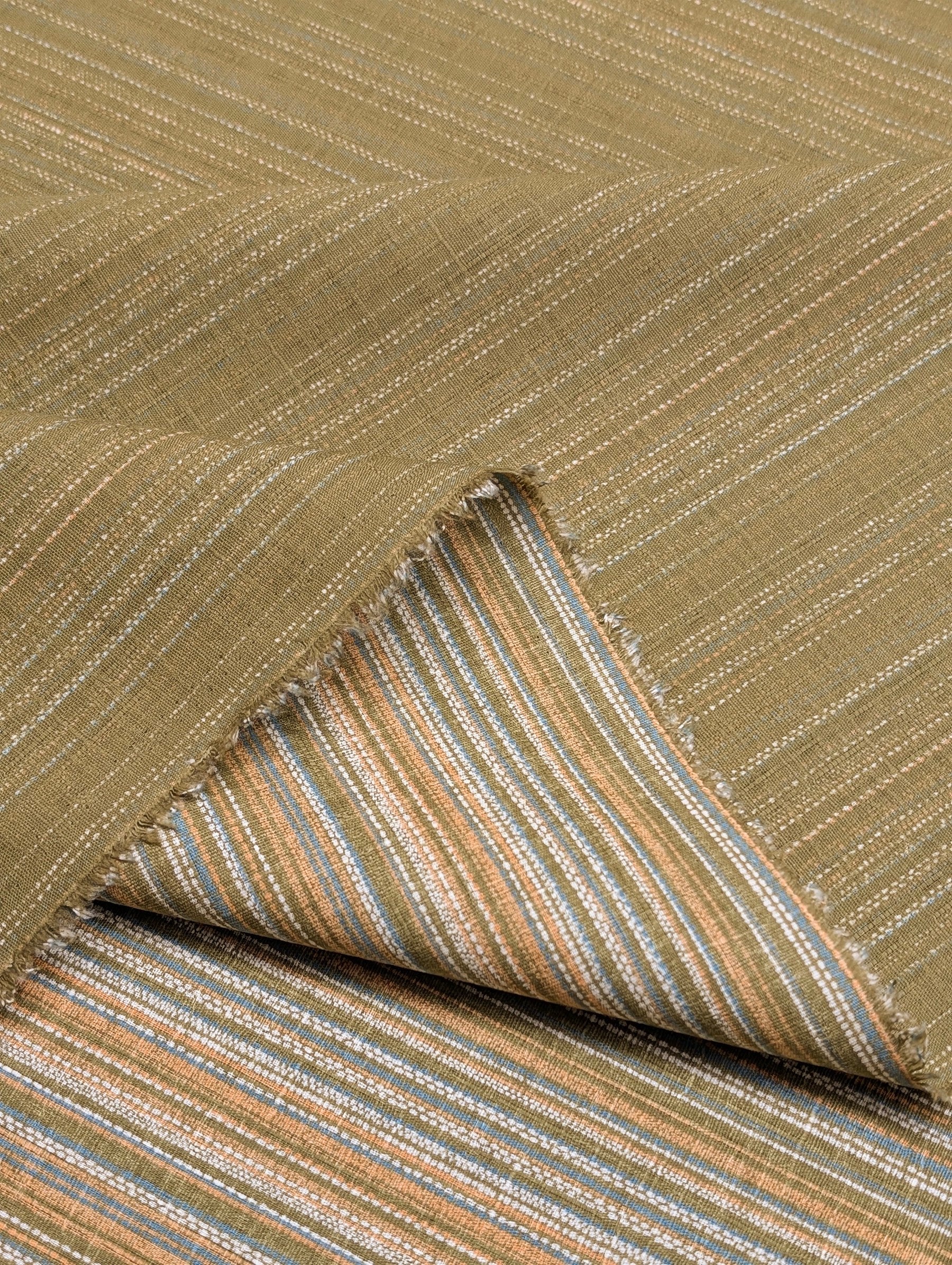 Morikiku - Textured Stripe Cotton Dobby Fabric - Green