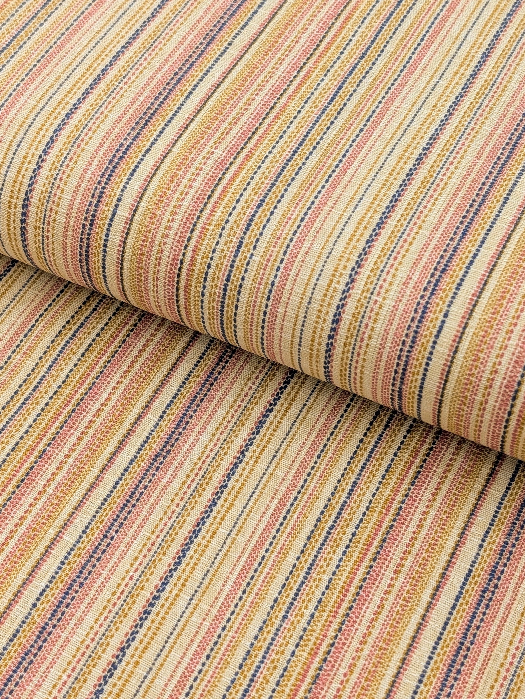 Morikiku - Textured Stripe Cotton Dobby Fabric - Beige