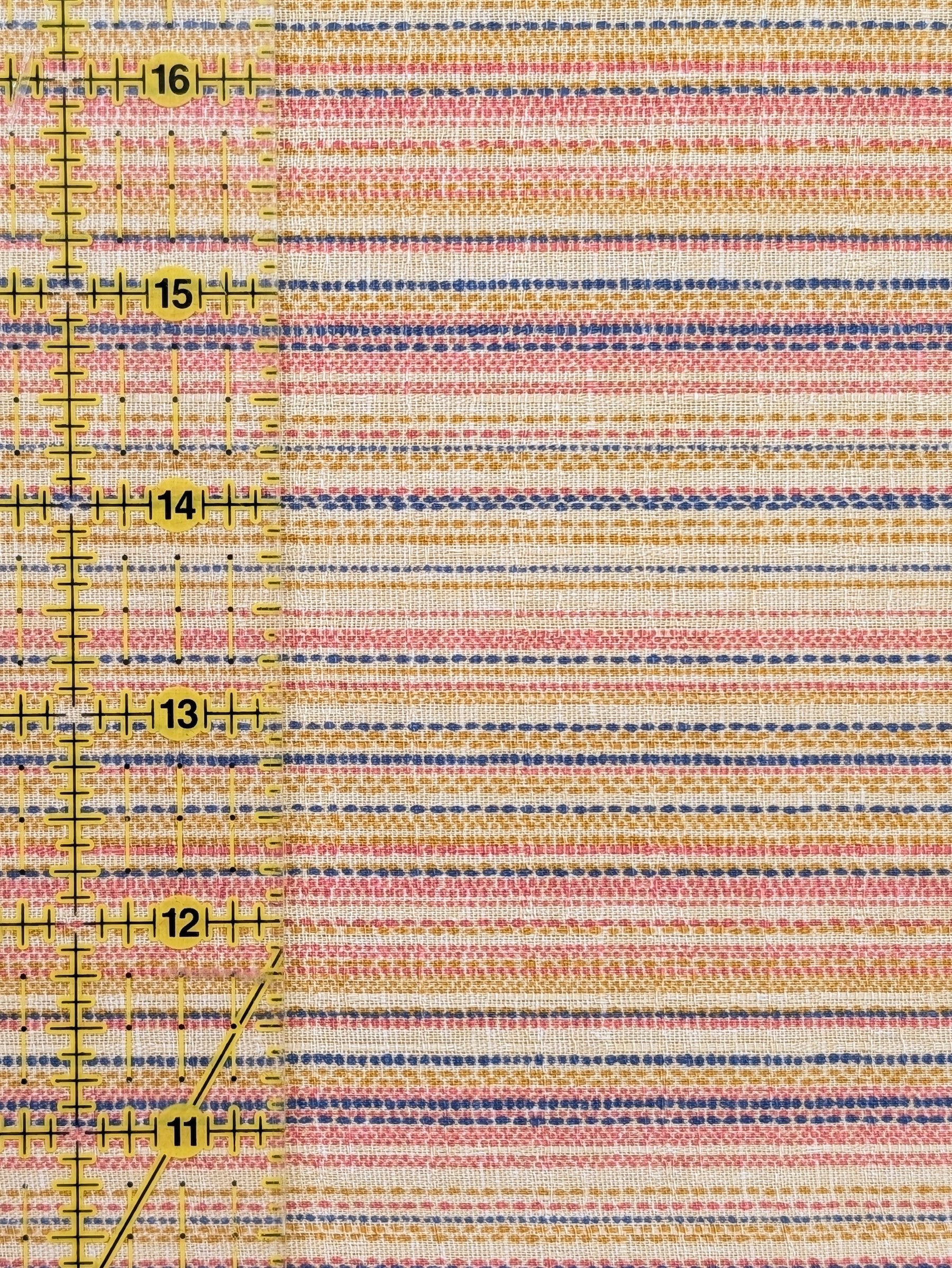 Morikiku - Textured Stripe Cotton Dobby Fabric - Beige