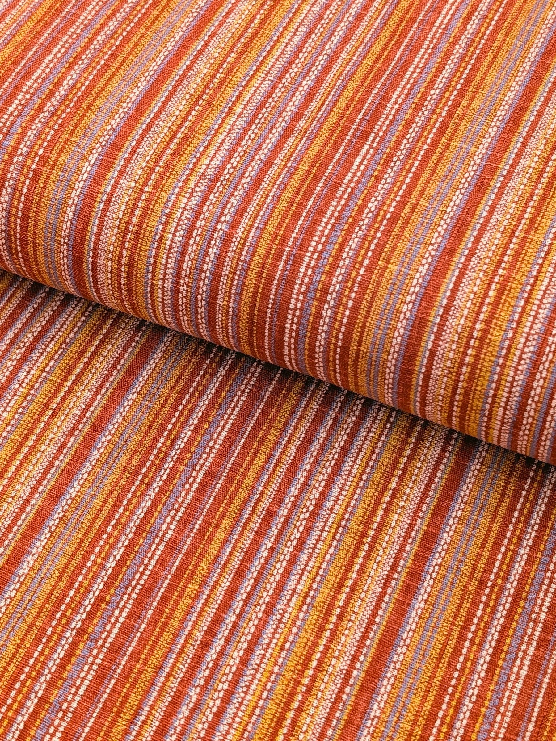 Morikiku - Textured Stripe Cotton Dobby Fabric - Red