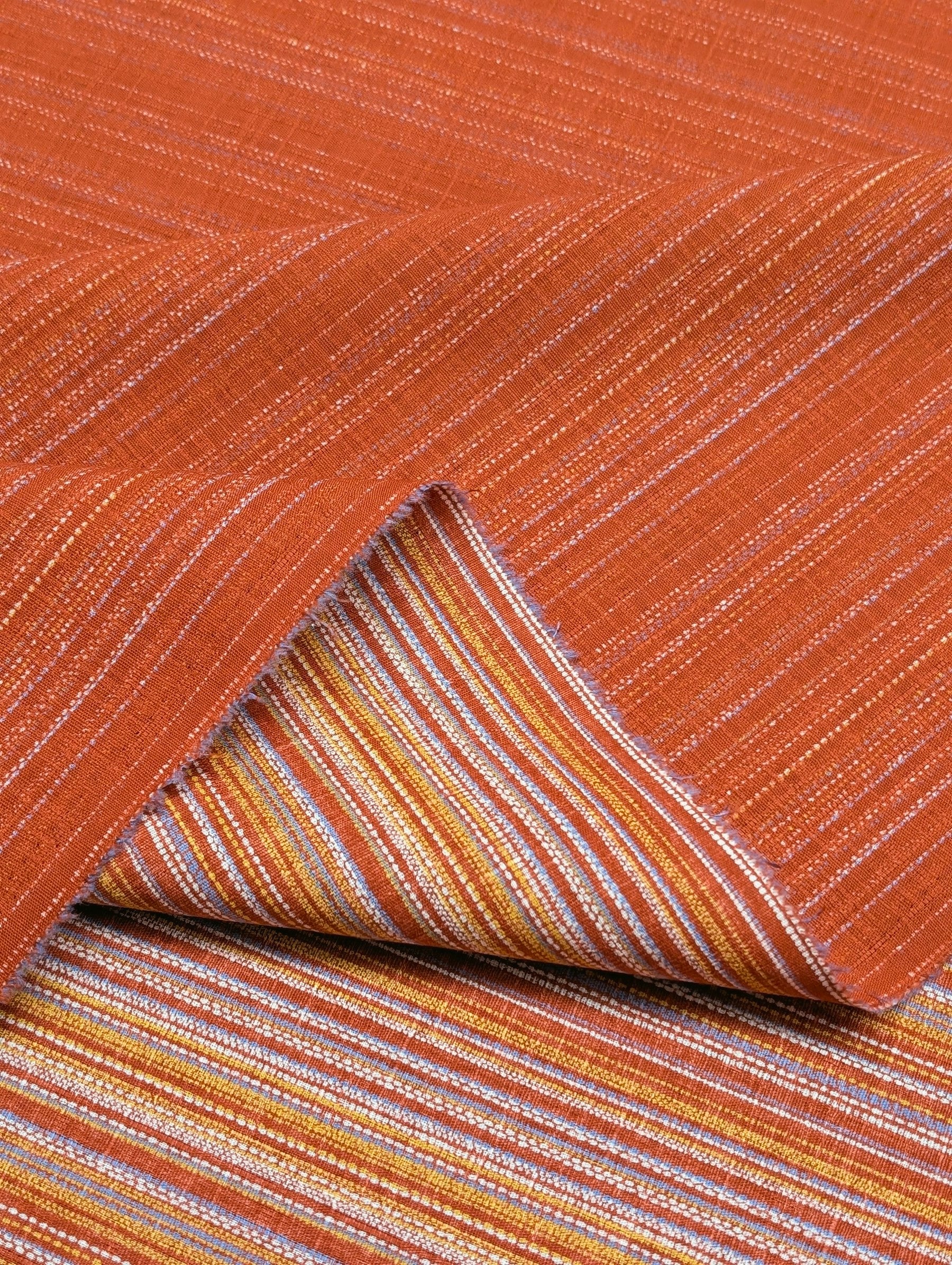 Morikiku - Textured Stripe Cotton Dobby Fabric - Red