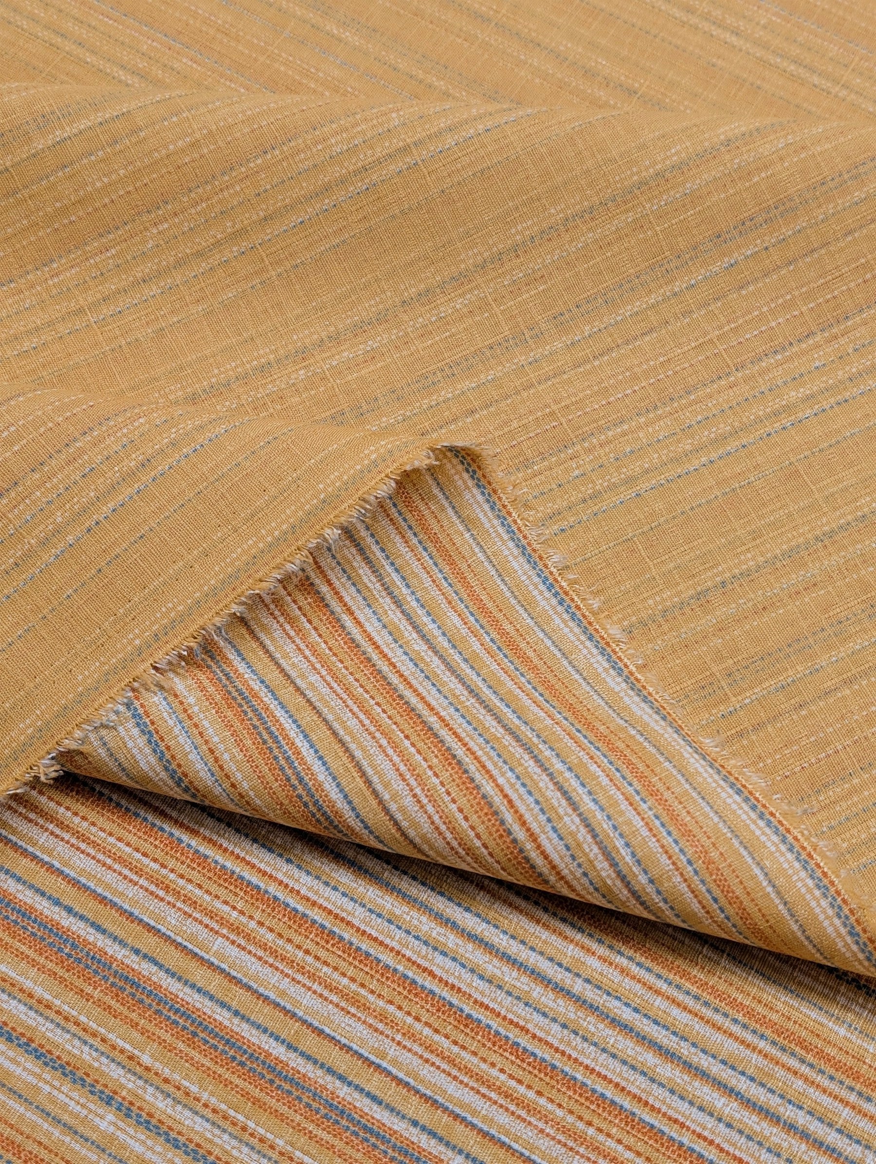 Morikiku - Textured Stripe Cotton Dobby Fabric - Yellow