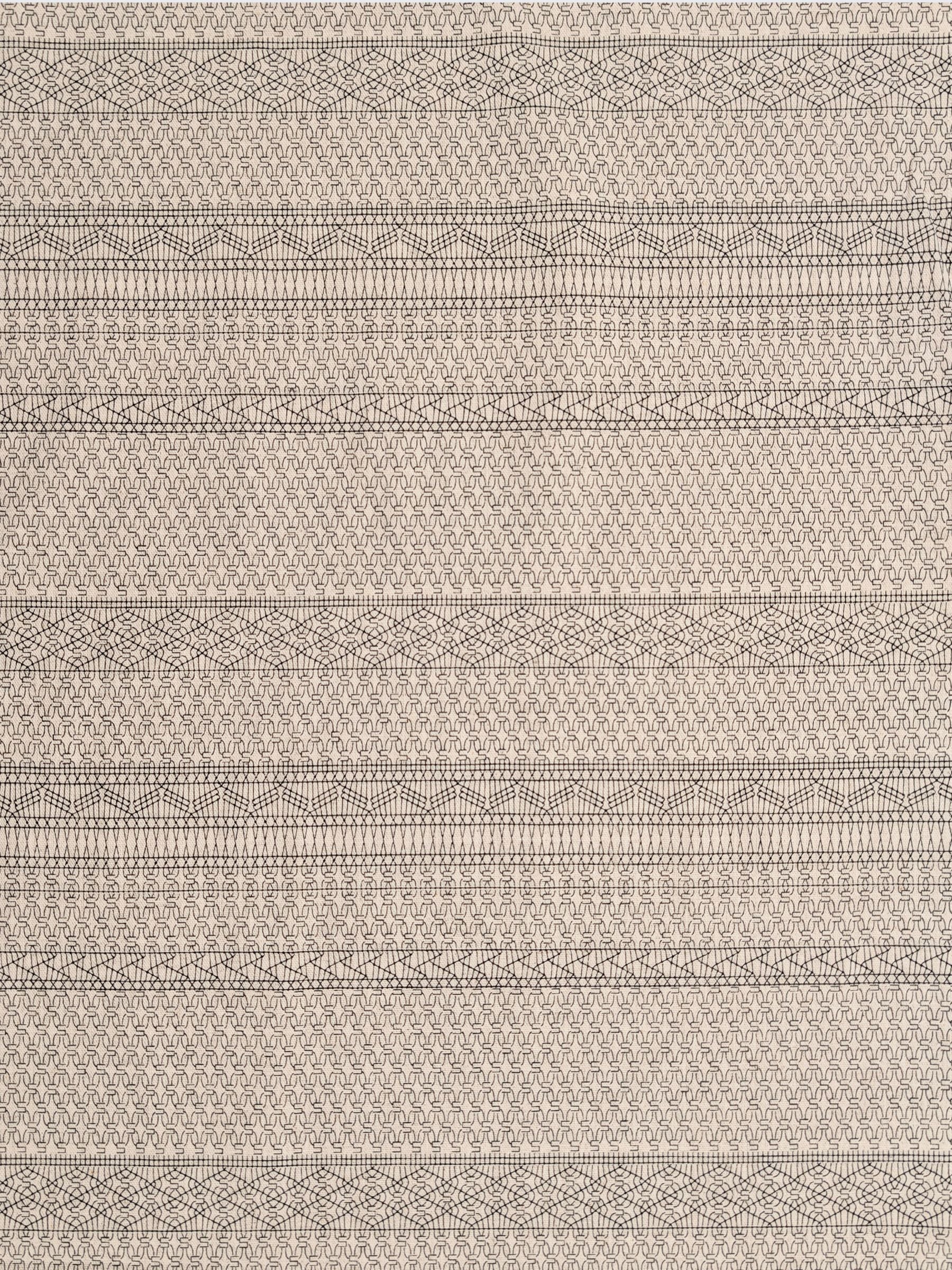 Yuwa - Cream Lace-Lines Cotton/Linen Fabric - Natural