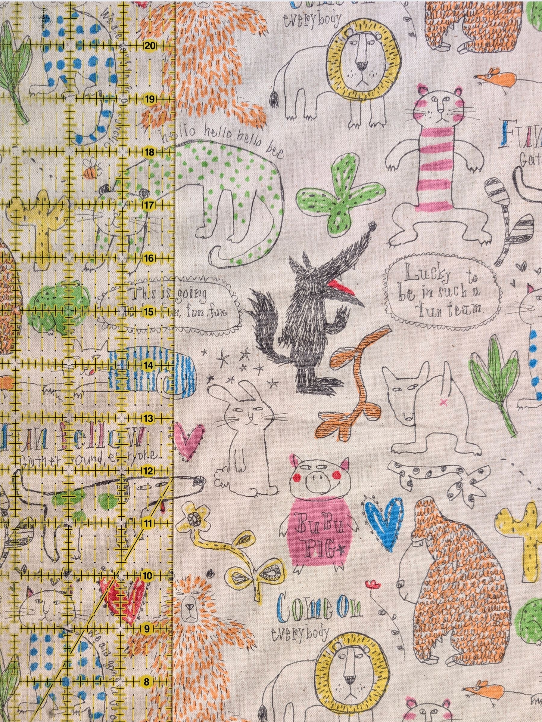 Yuwa - Animal Fun Cotton/Linen Fabric - Natural