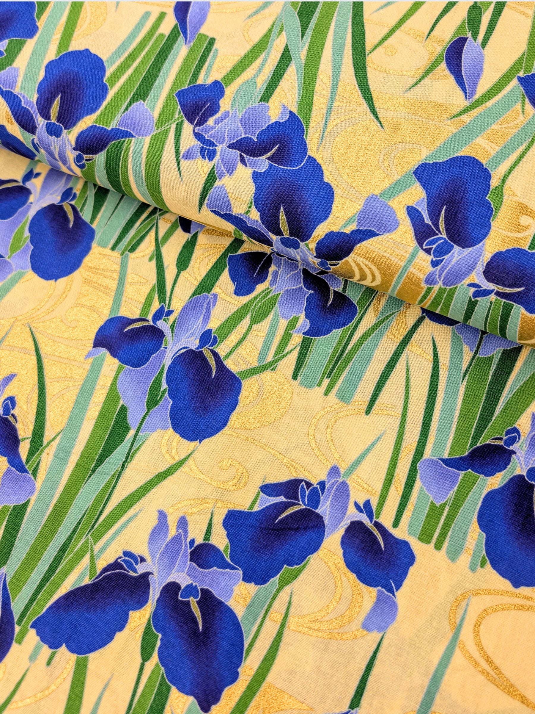Naka - Golden Iris Cotton Sheeting Fabric - Blue