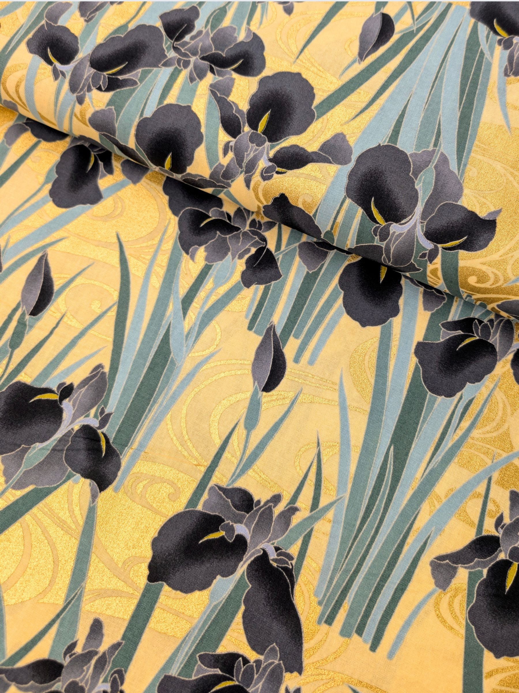 Naka - Golden Iris Cotton Sheeting Fabric - Black