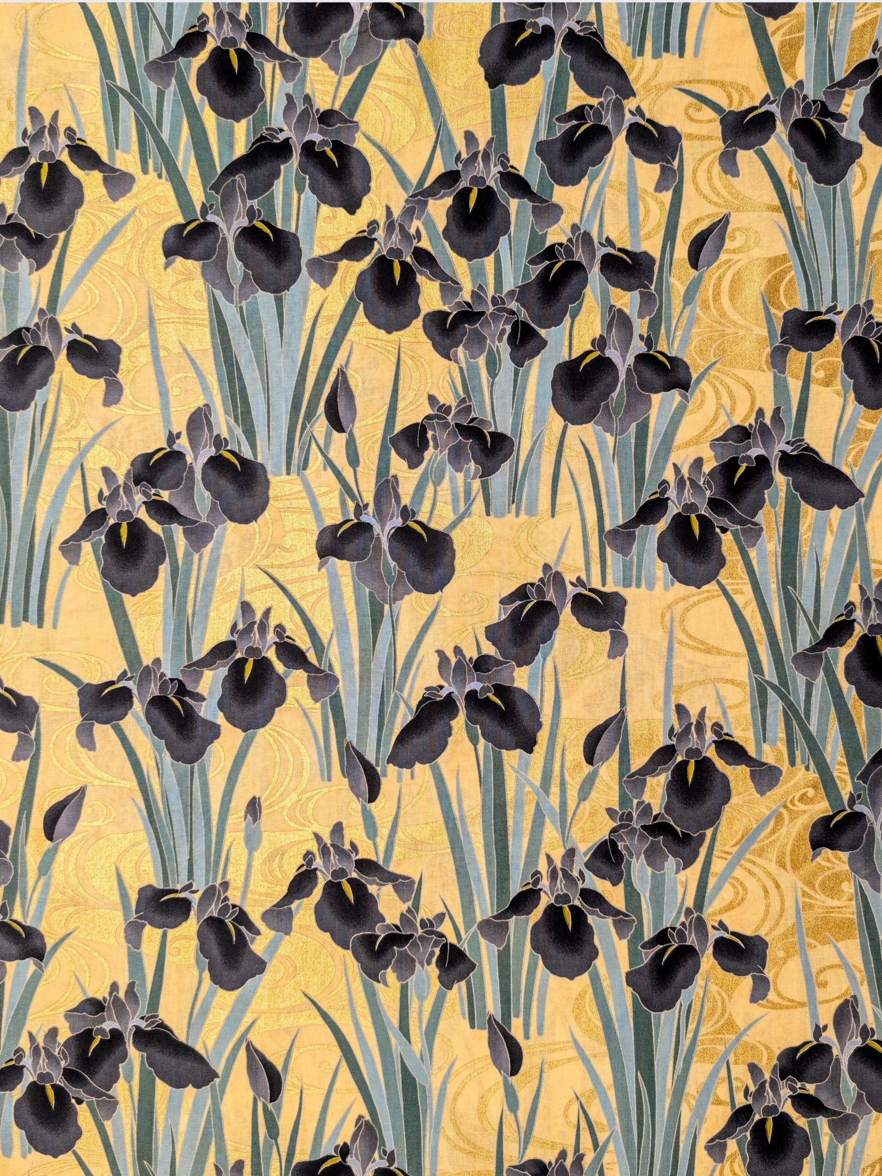 Naka - Golden Iris Cotton Sheeting Fabric - Black