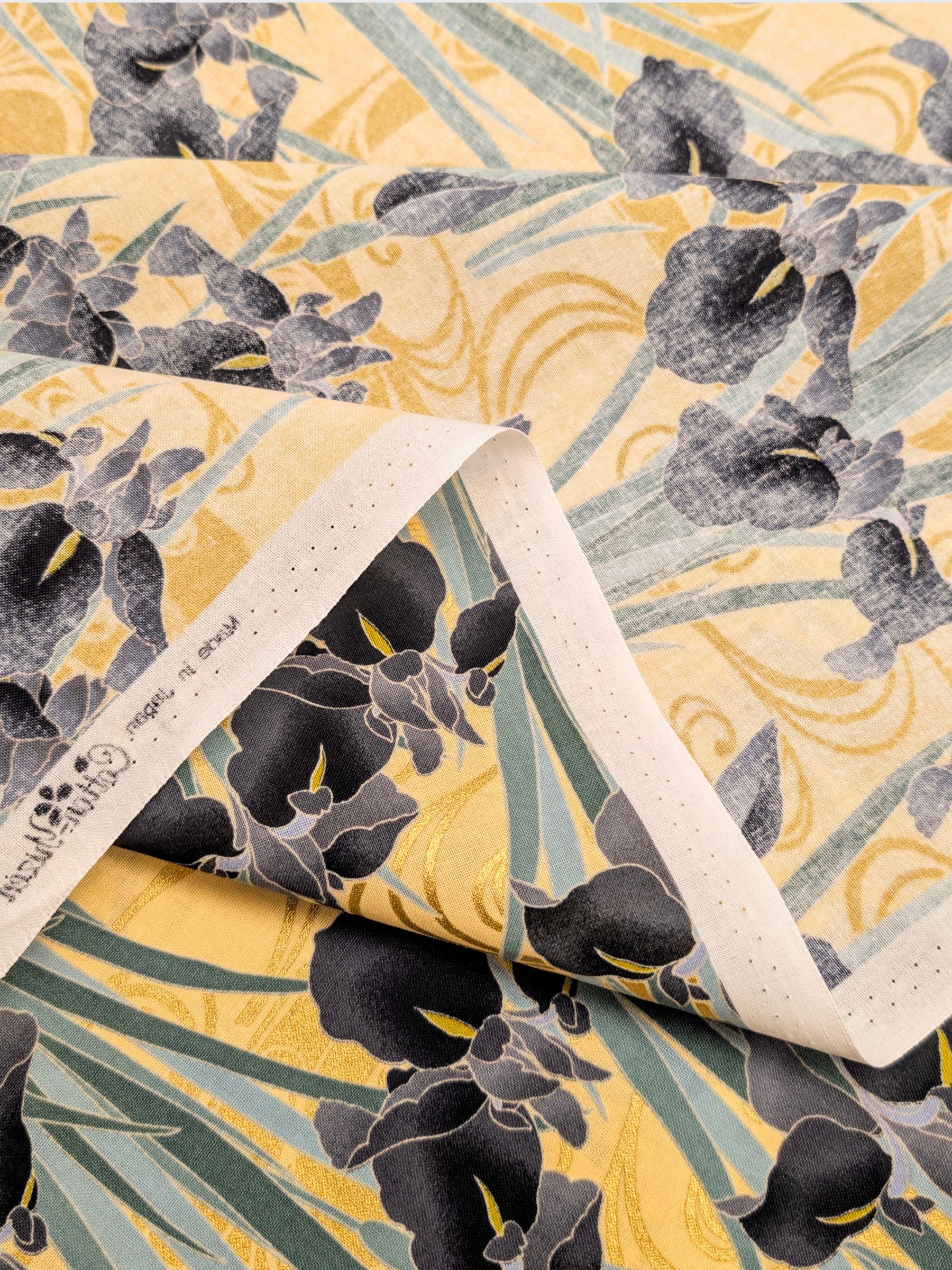 Naka - Golden Iris Cotton Sheeting Fabric - Black