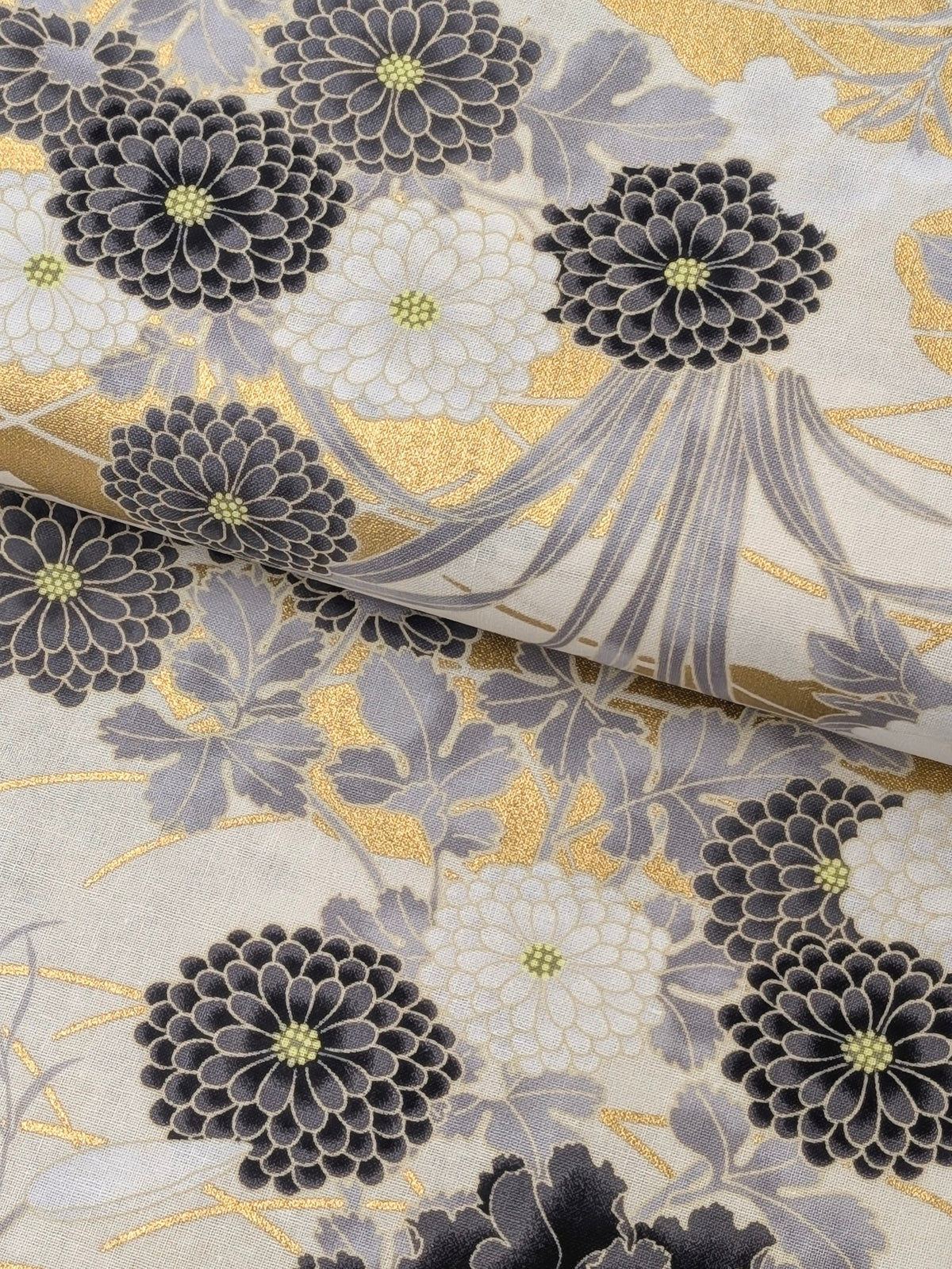 Naka - Golden Flower Fields Cotton Sheeting Fabric - Black & White