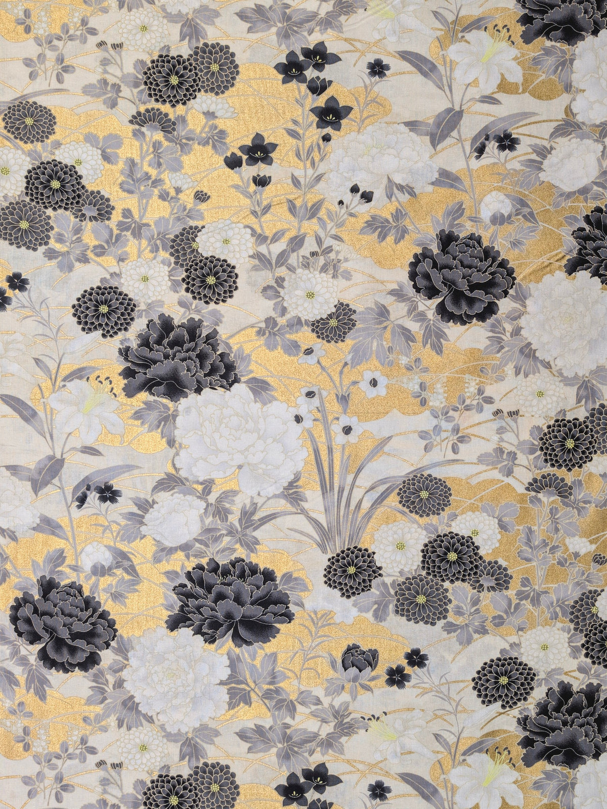 Naka - Golden Flower Fields Cotton Sheeting Fabric - Black & White