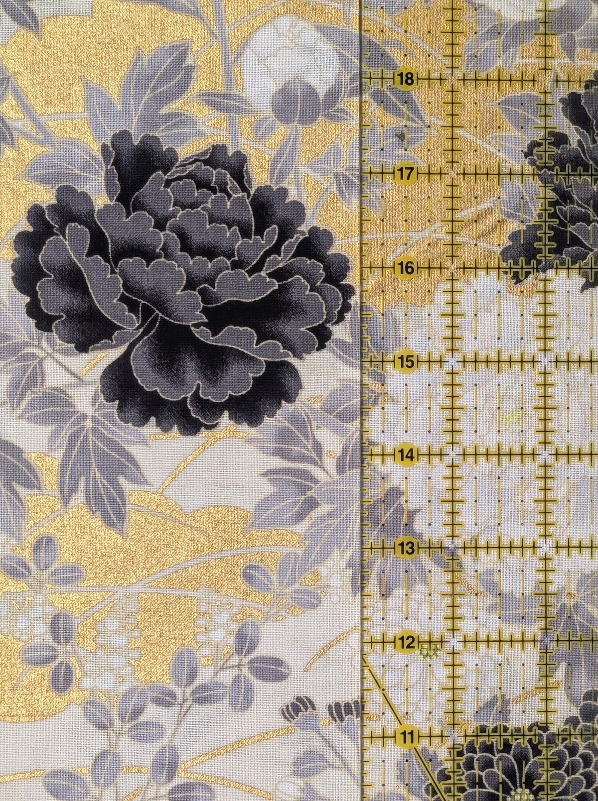 Naka - Golden Flower Fields Cotton Sheeting Fabric - Black & White