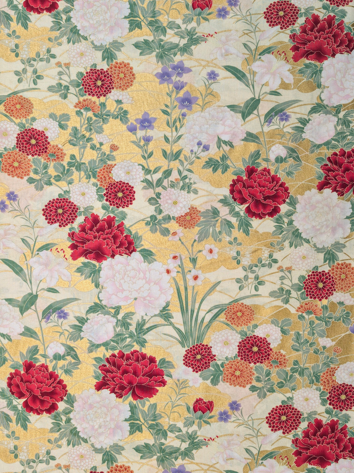 Naka - Golden Flower Fields Cotton Sheeting Fabric - Red & Orange