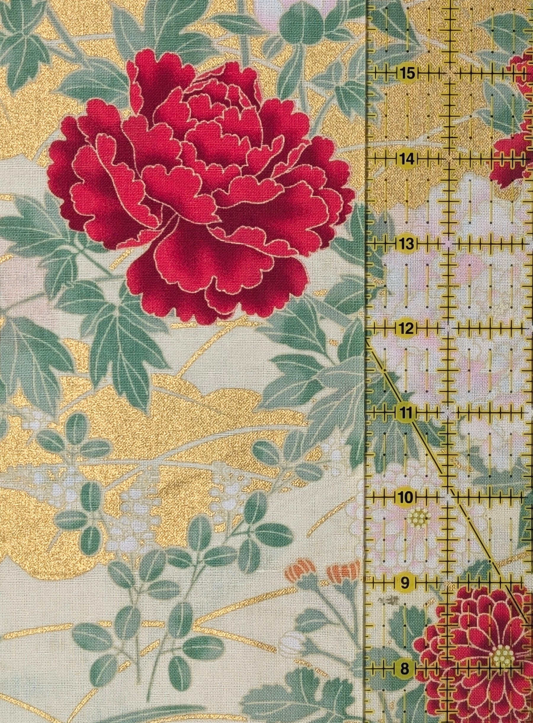 Naka - Golden Flower Fields Cotton Sheeting Fabric - Red & Orange