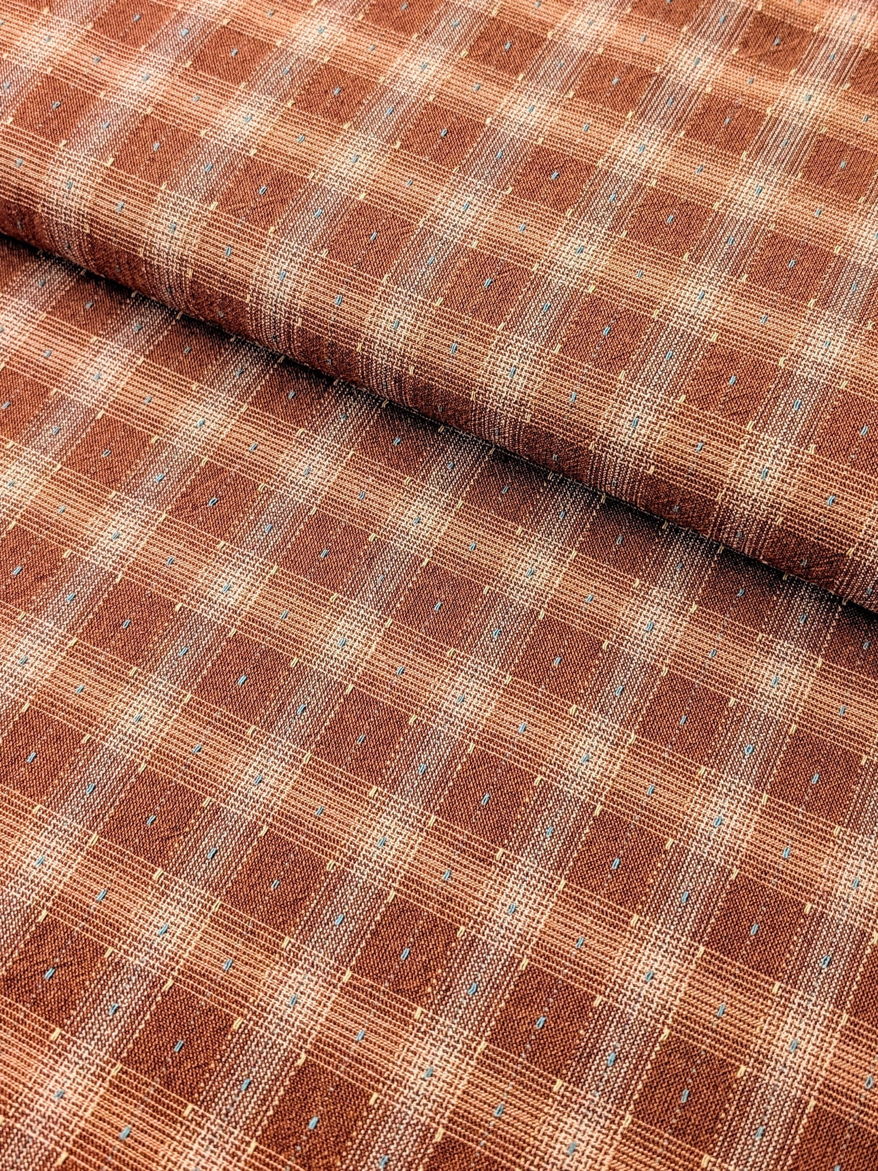 MYD - Dotted Texture Cotton Gingham Plaid Yarn Dyed Fabric - Brick and Cream