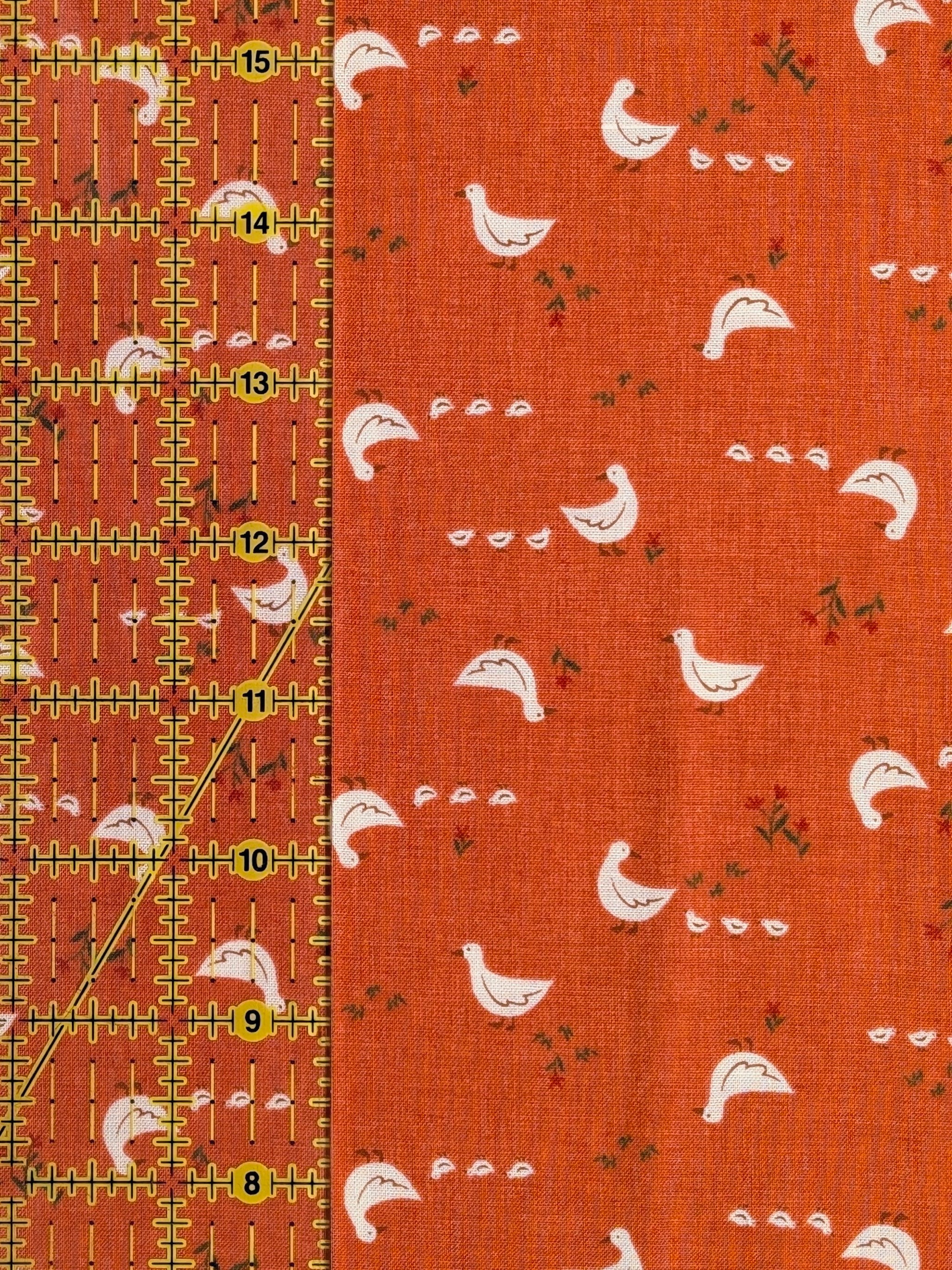 Vancet - Farmyard Ducks Feed Sack Print Cotton Fabric - Red
