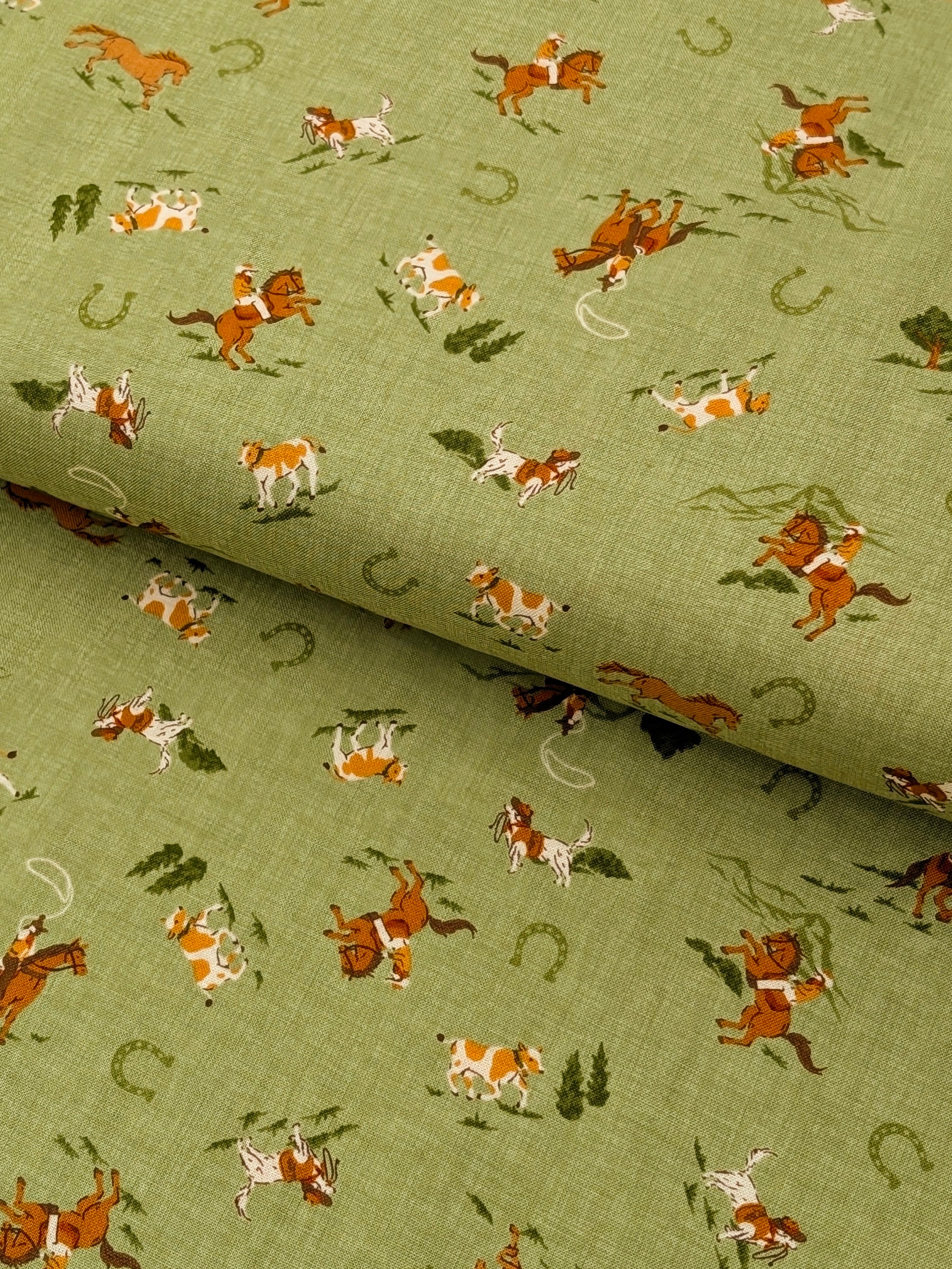Vancet - Old Western Feed Sack Print Cotton Fabric - Green