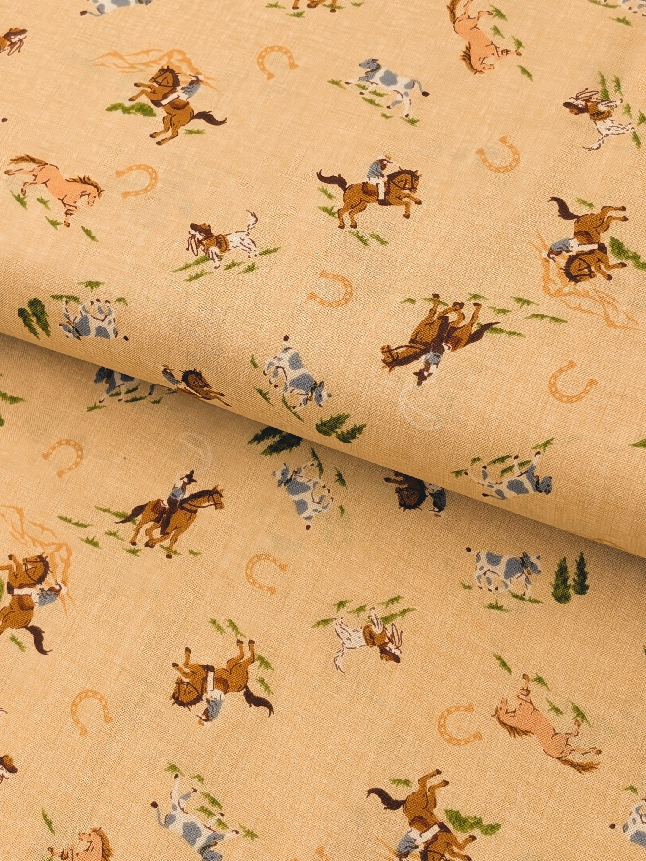 Vancet - Old Western Feed Sack Print Cotton Fabric - Beige