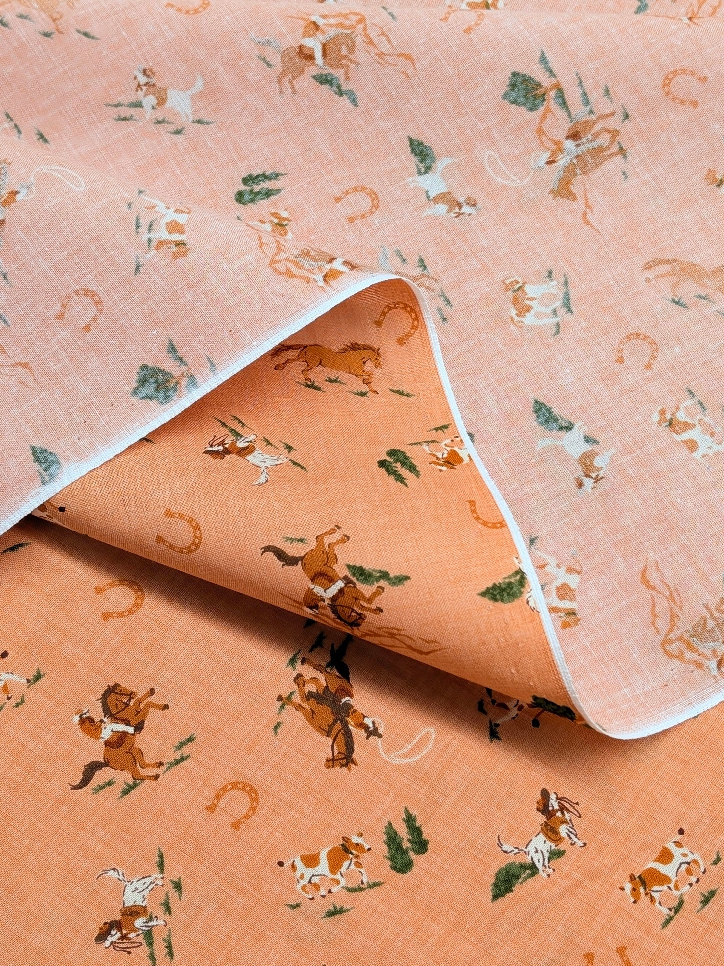 Vancet - Old Western Feed Sack Print Cotton Fabric - Pink