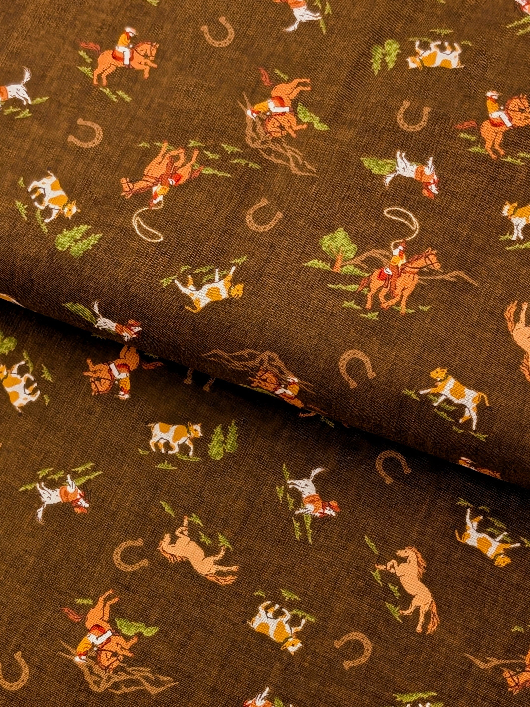 Vancet - Old Western Feed Sack Print Cotton Fabric - Brown