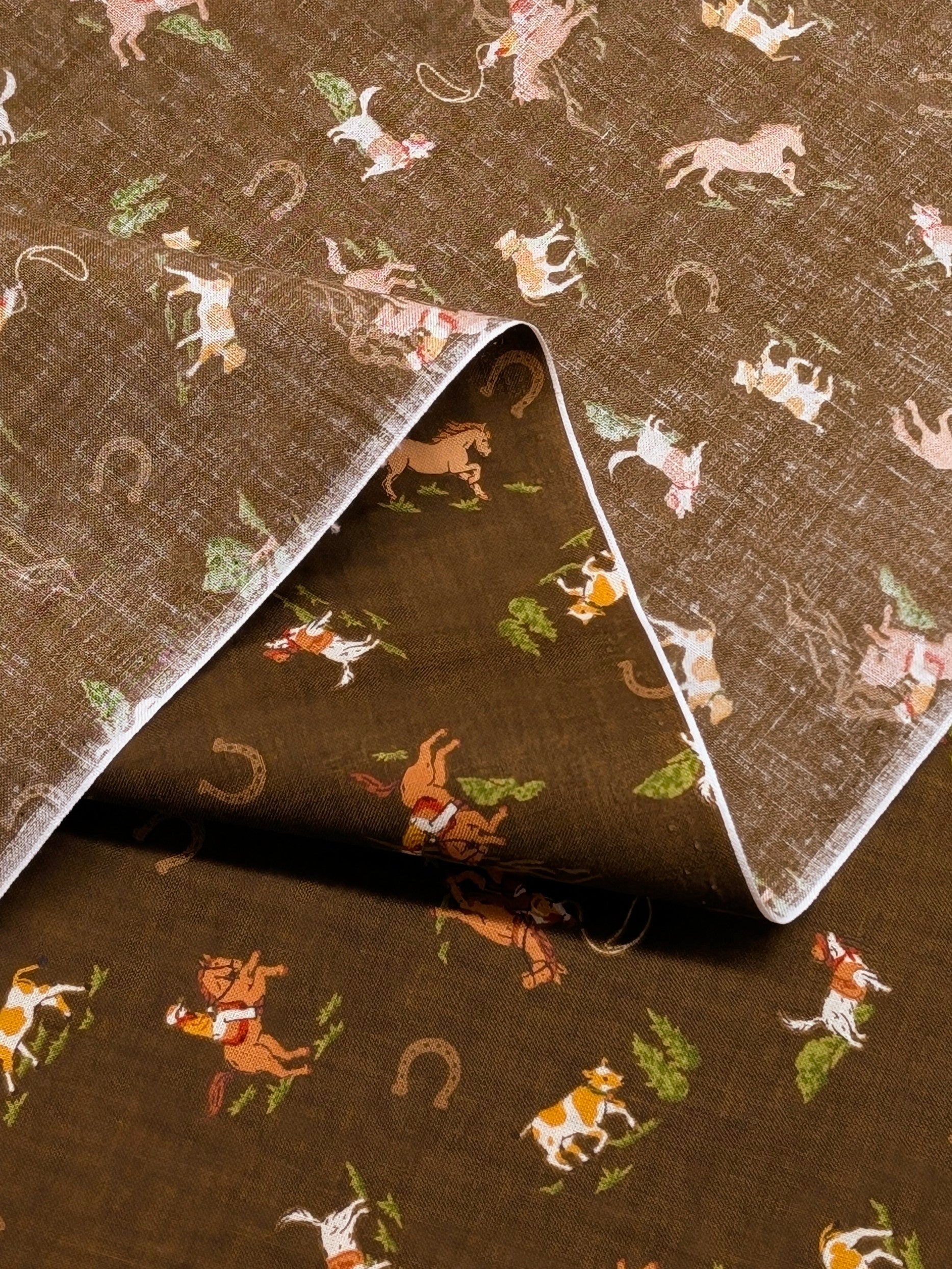 Vancet - Old Western Feed Sack Print Cotton Fabric - Brown