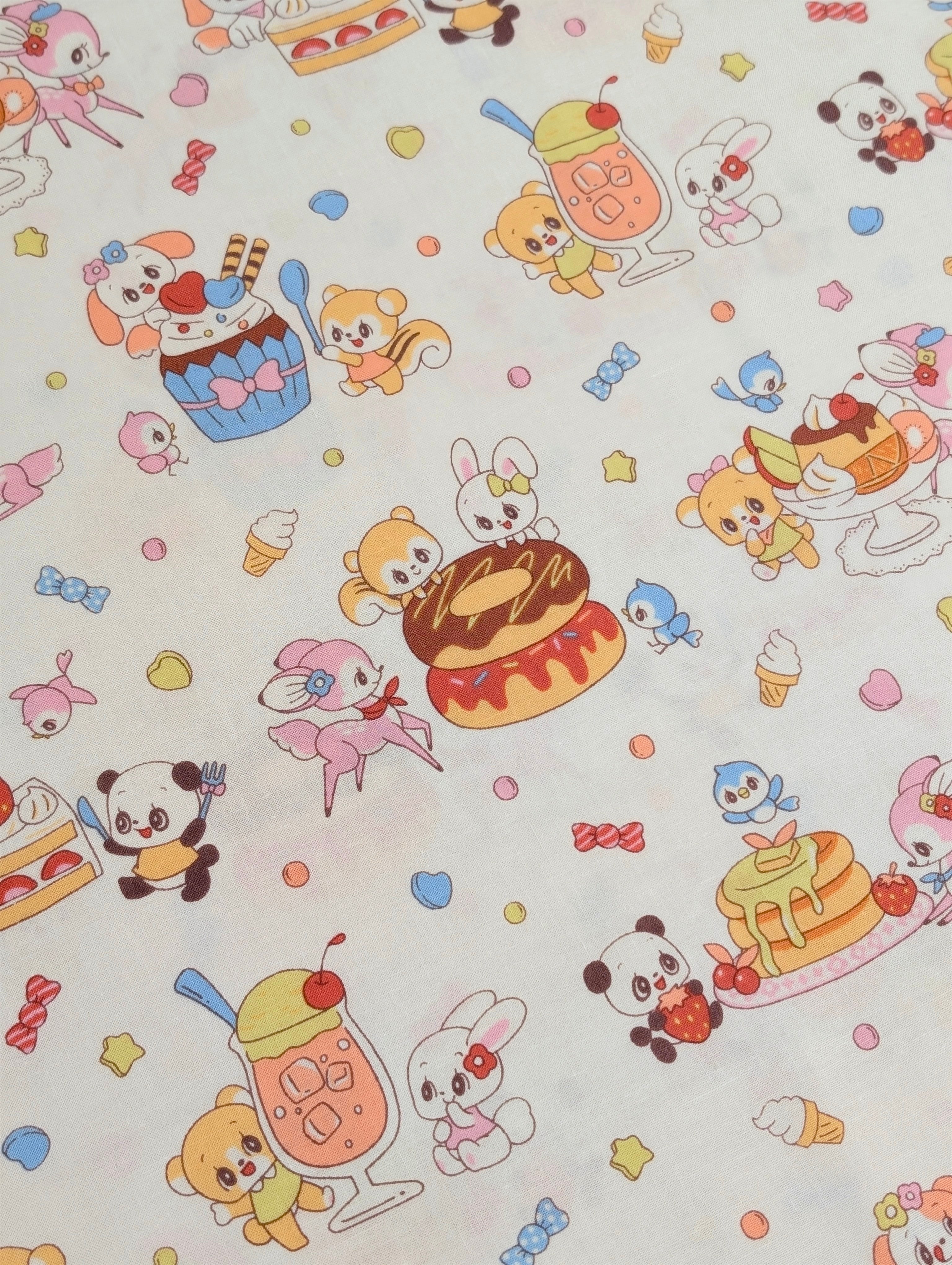Yuwa - 90s Retro Sweet Shoppe Cotton Sheeting Fabric - White