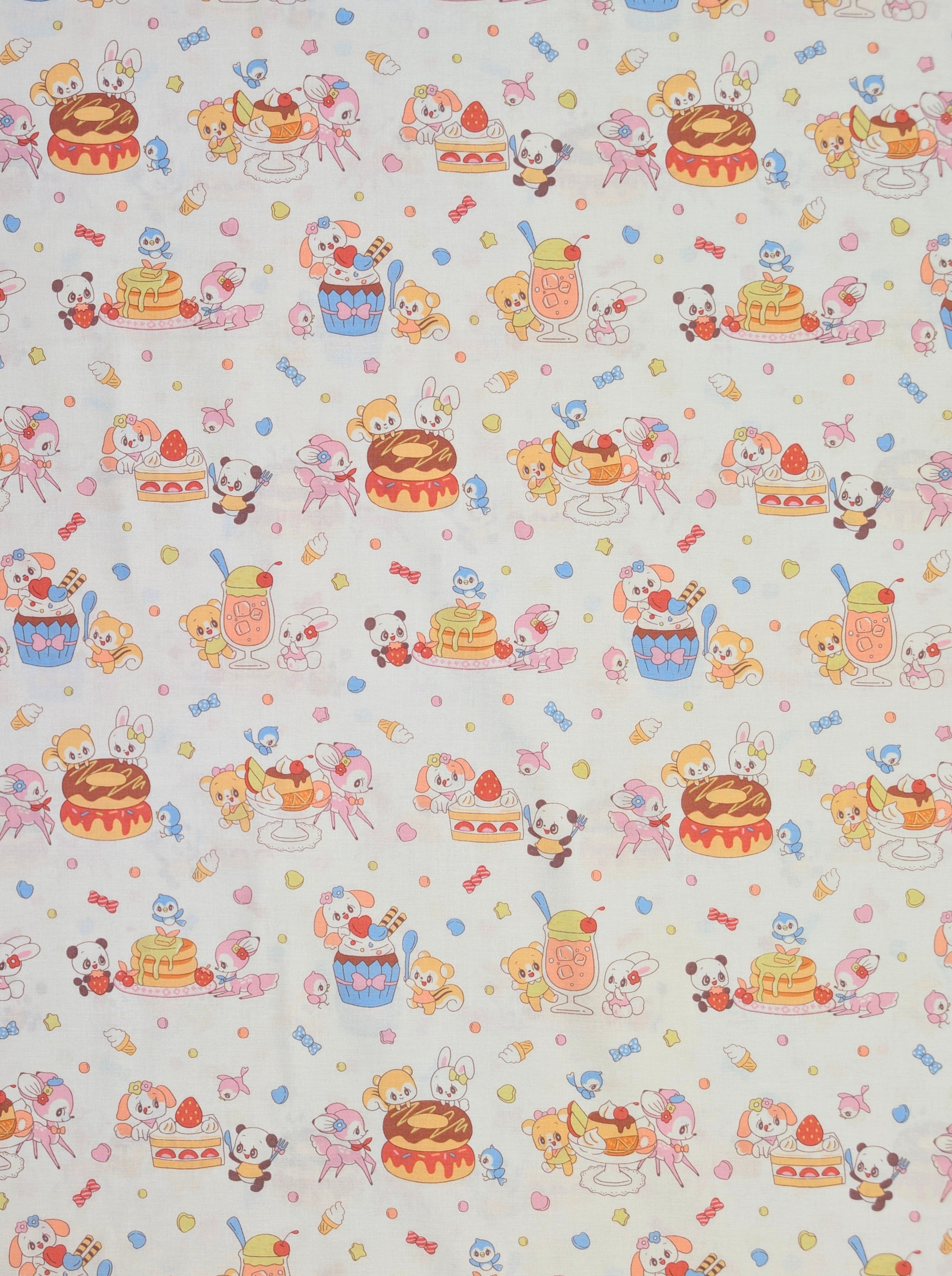 Yuwa - 90s Retro Sweet Shoppe Cotton Sheeting Fabric - White