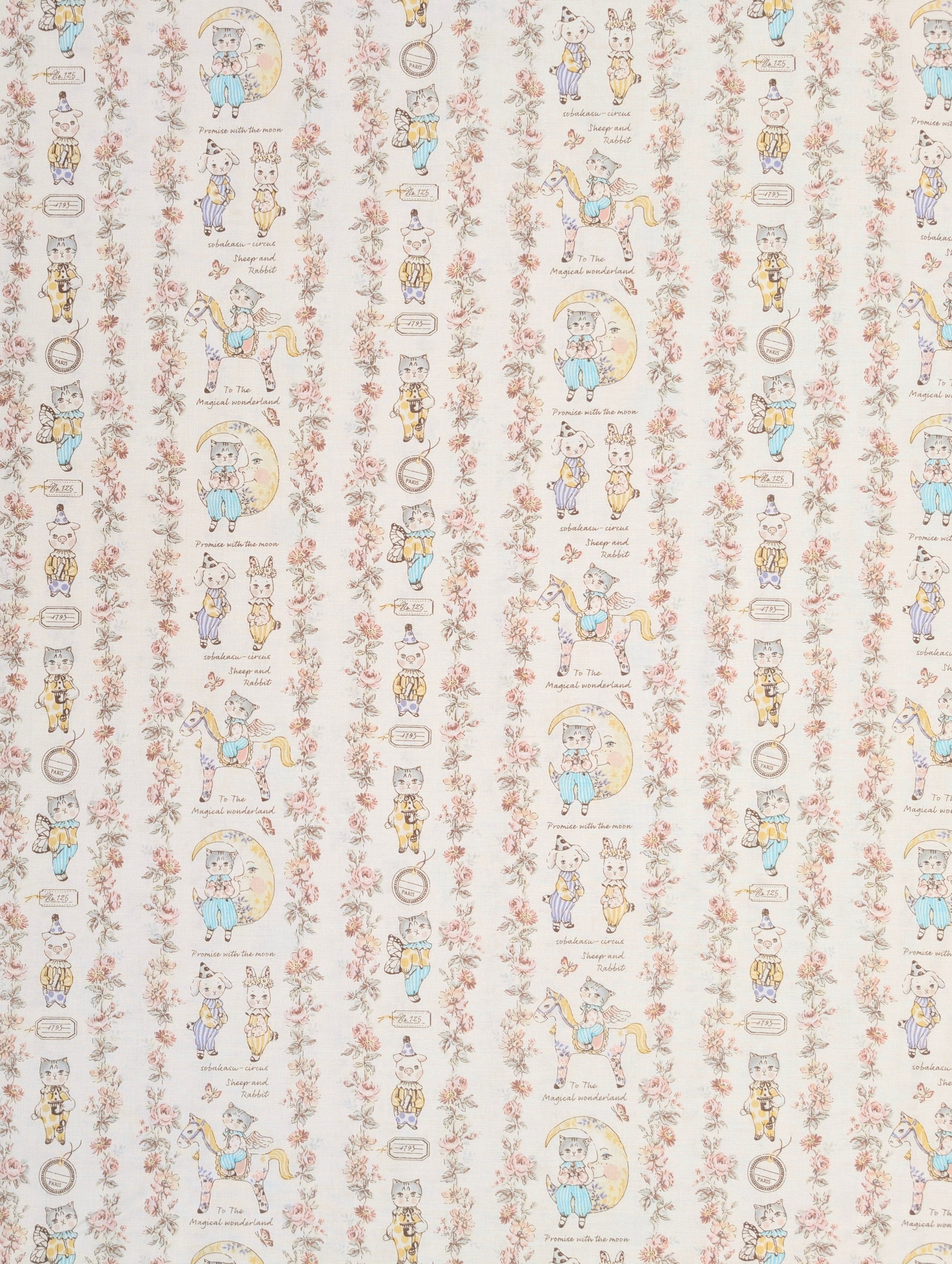 Yuwa - Magical Wonderland Baby Animals Cotton Sheeting Fabric - White