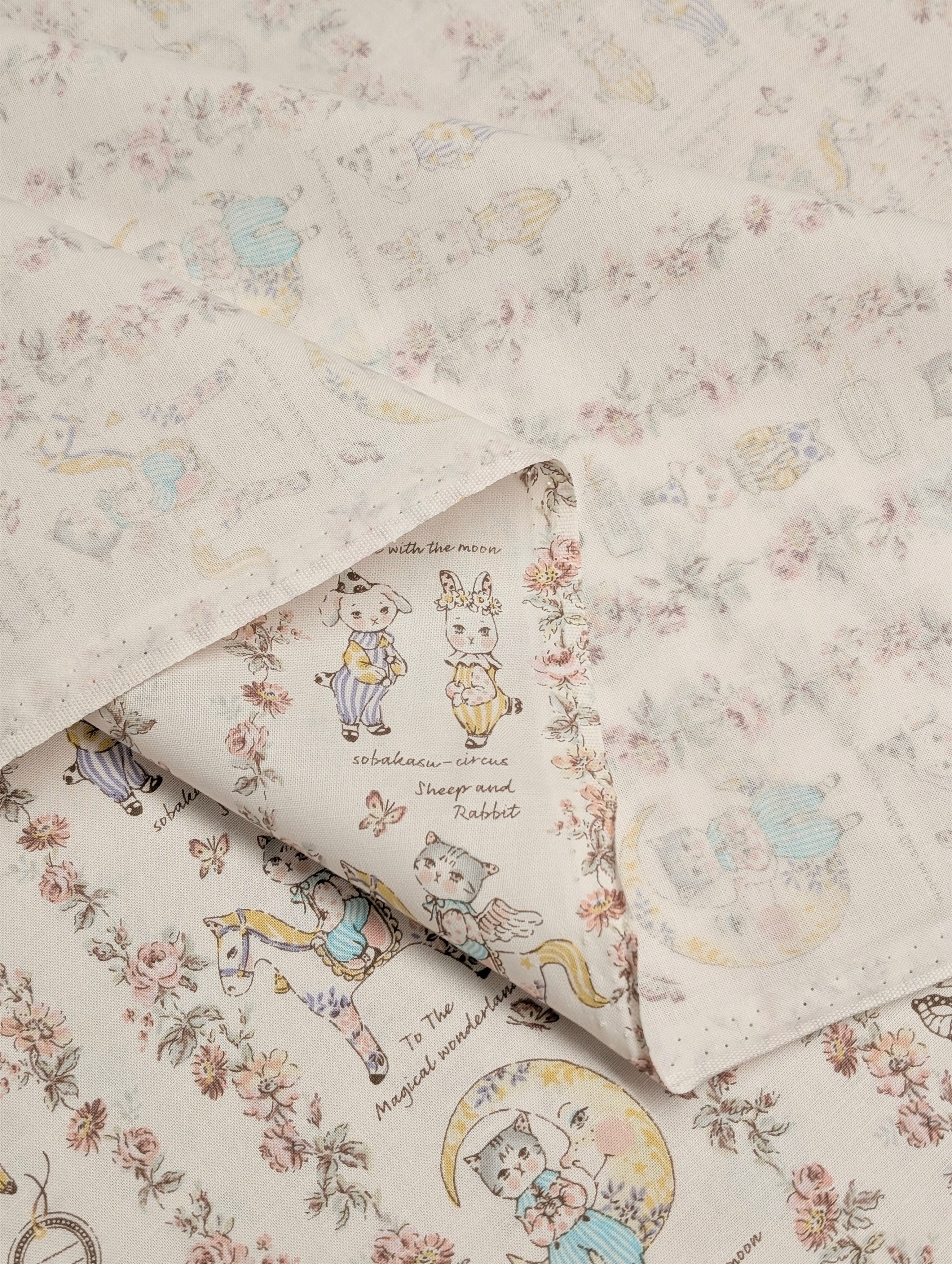 Yuwa - Magical Wonderland Baby Animals Cotton Sheeting Fabric - White